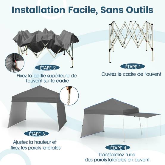 Costway - Tonnelle de Jardin Pop-up 430 x 280 CM, Tente Réception Portable Pliable avec Parois Latérales Convertibles en Auvent, pour Fête Camping, Gris - Image 4