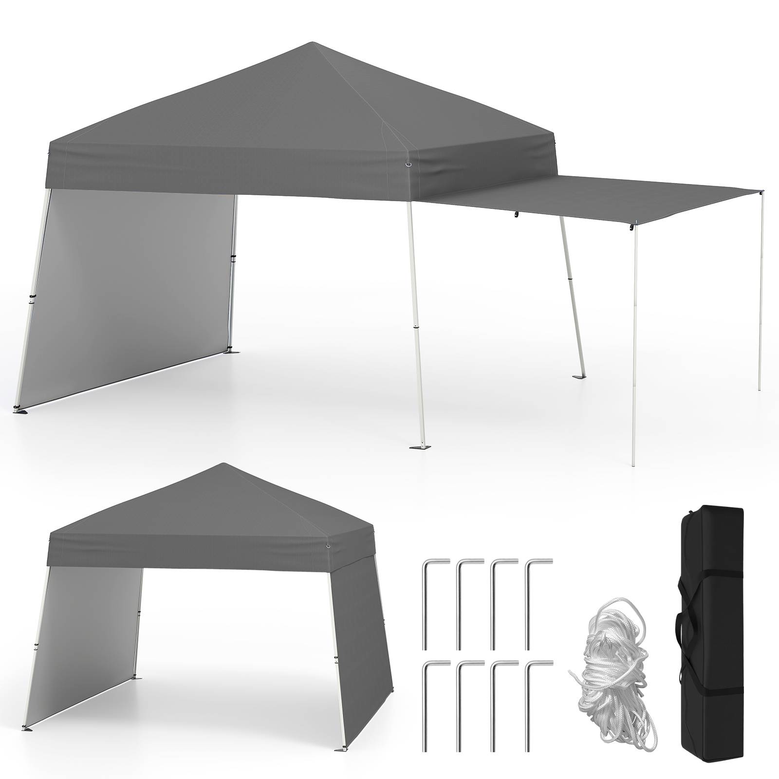 Costway - Tonnelle de Jardin Pop-up 430 x 280 CM, Tente Réception Portable Pliable avec Parois Latérales Convertibles en Auvent, pour Fête Camping, Gris - Image 1