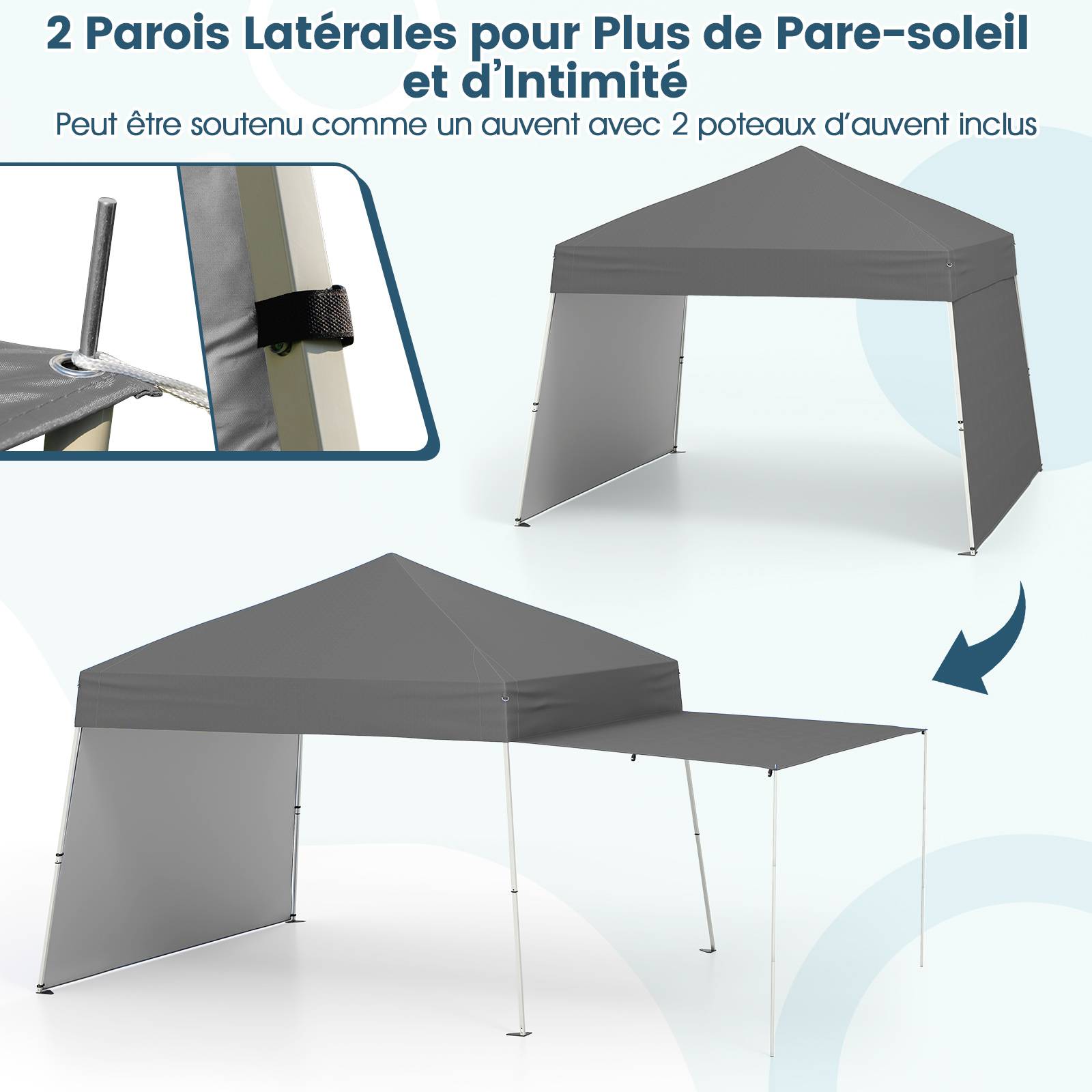 Costway - Tonnelle de Jardin Pop-up 430 x 280 CM, Tente Réception Portable Pliable avec Parois Latérales Convertibles en Auvent, pour Fête Camping, Gris - Image 5