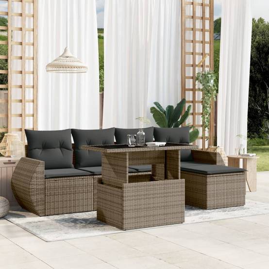 Salon de jardin 5 places résine tressée modulable table ajustable et pouf gris – ComfortXL Outdoor Living - Image 1