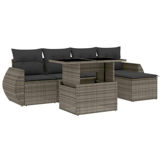 Salon de jardin 5 places résine tressée modulable table ajustable et pouf gris – ComfortXL Outdoor Living - Image 2