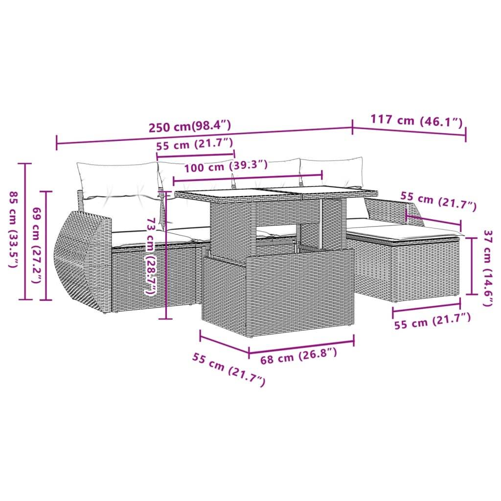 Salon de jardin 5 places résine tressée modulable table ajustable et pouf gris – ComfortXL Outdoor Living - Image 10