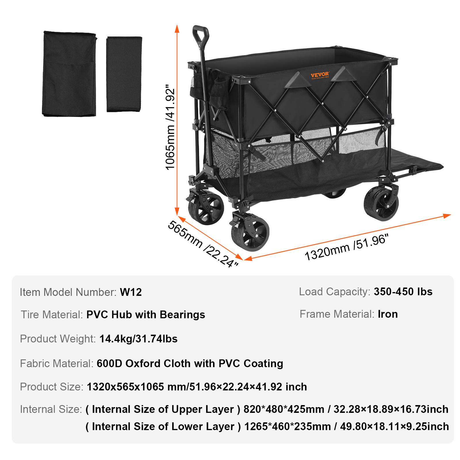 VEVOR Chariot de Jardin de Transport Pliable Plage Extérieur 400 L Max 450 lb - Image 7