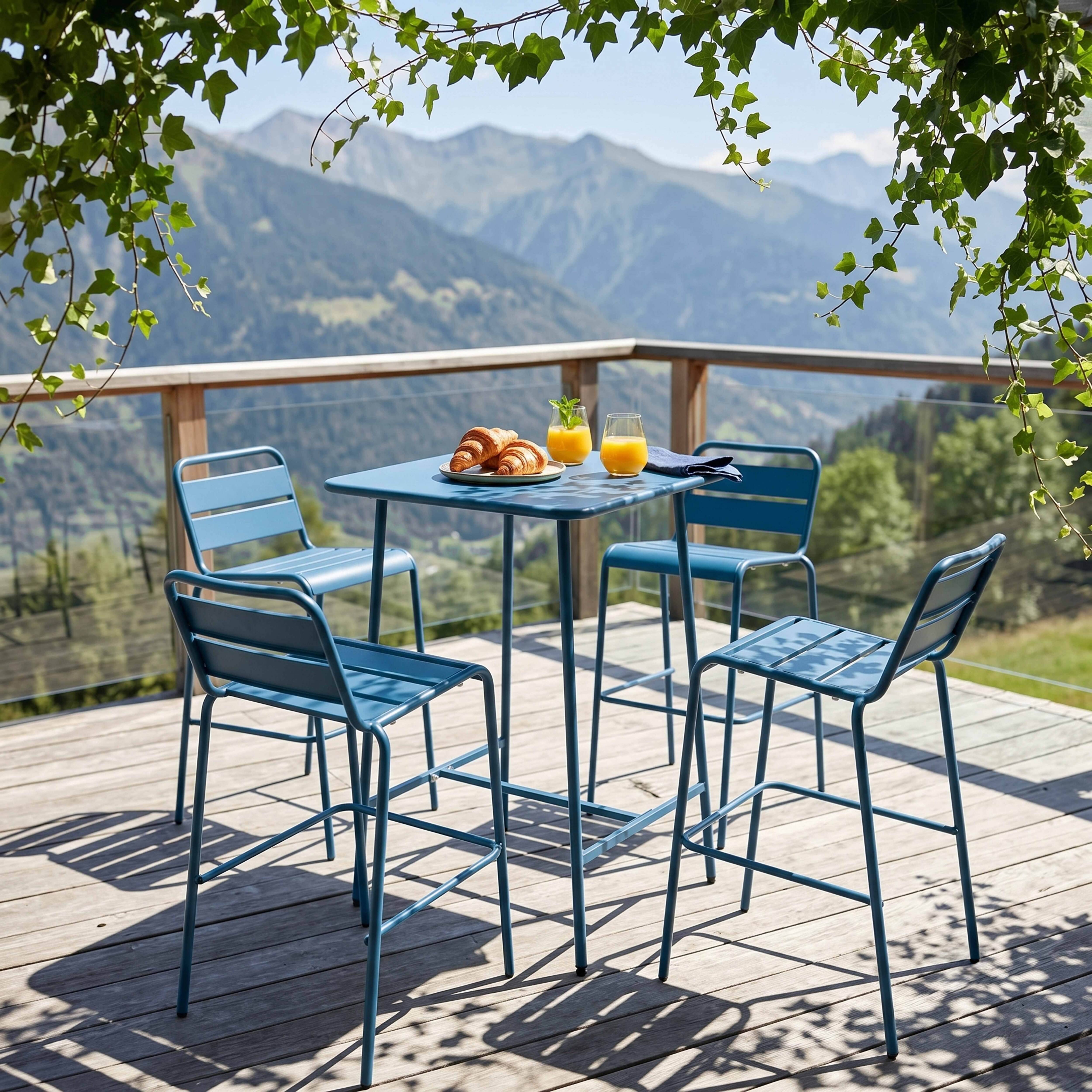 Oviala - Ensemble table de bar et 4 chaises hautes en métal bleu pacific Palavas - Oviala - Imagen 2