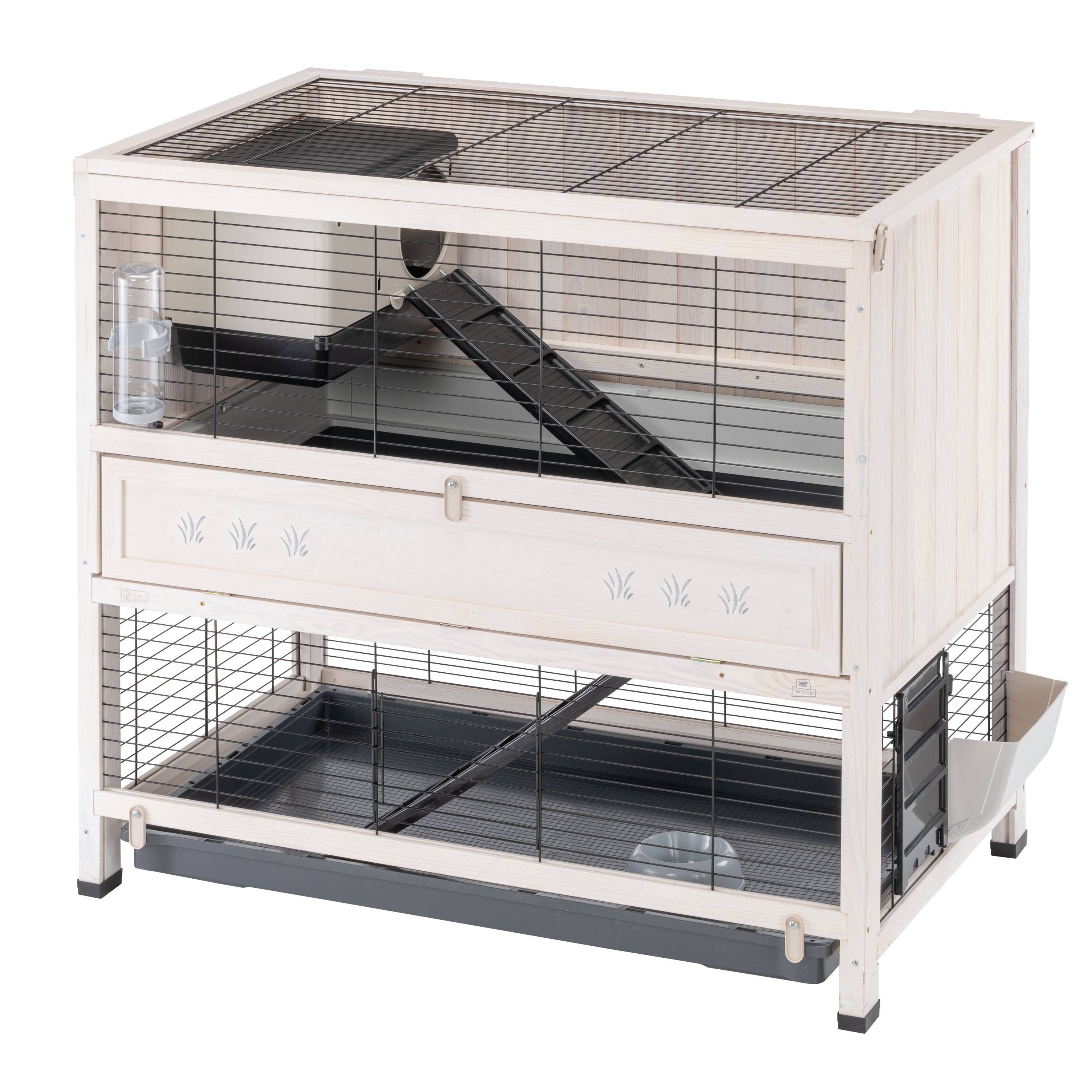 Ferplast - Ferplast Clapier COTTAGE en bois FSC, Cage pour lapins, 2 étages spacieux. Accessoires inclus - Imagen 1