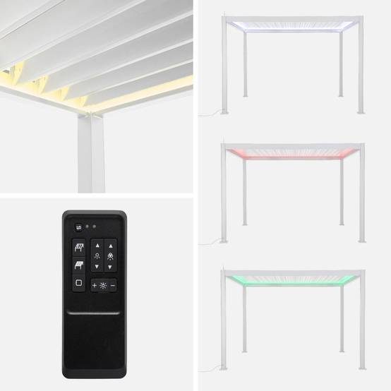 Pergola Bioclimatique électrique 3x3m blanc. aluminium. à lames orientables avec éclairage LED | sweeek - Image 3