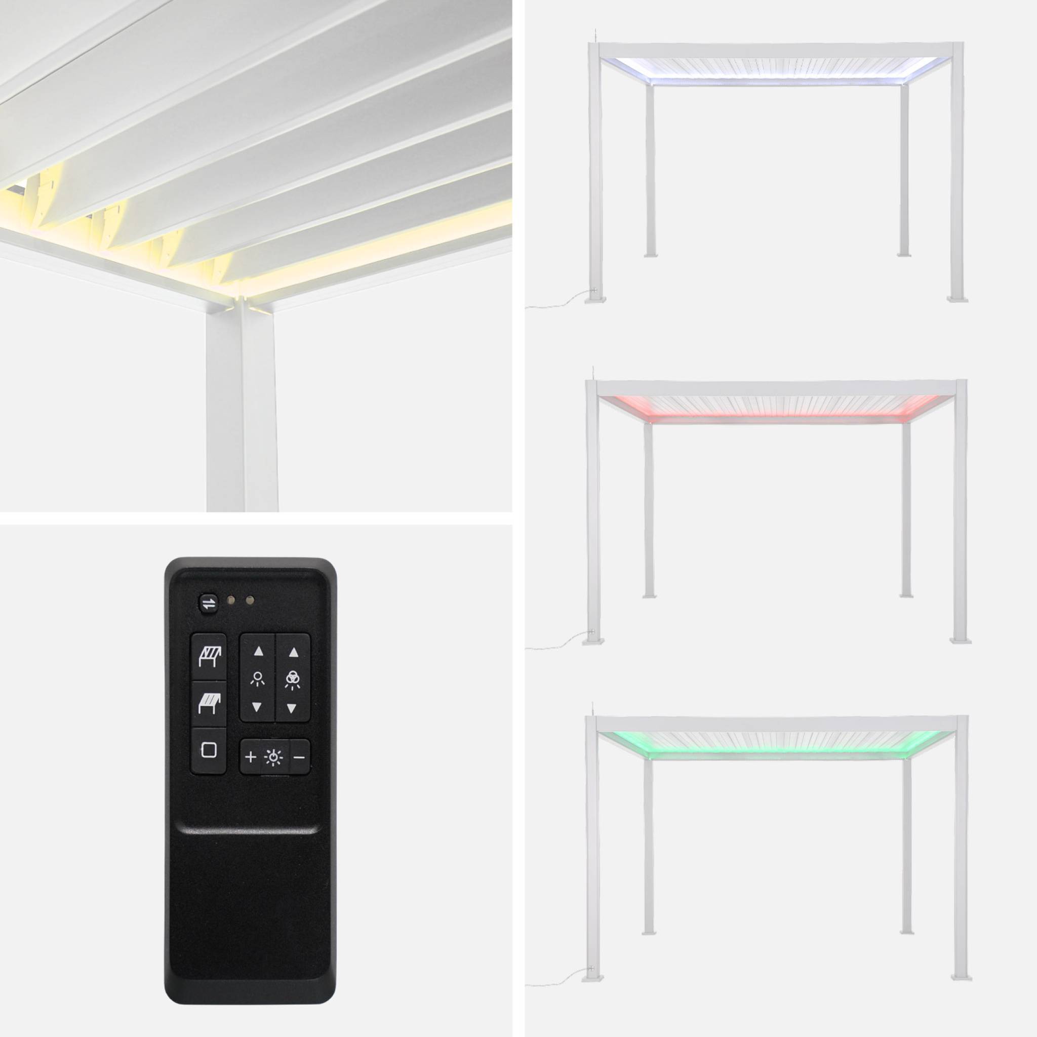 Pergola Bioclimatique électrique 3x3m blanc. aluminium. à lames orientables avec éclairage LED  | sweeek - Image 3