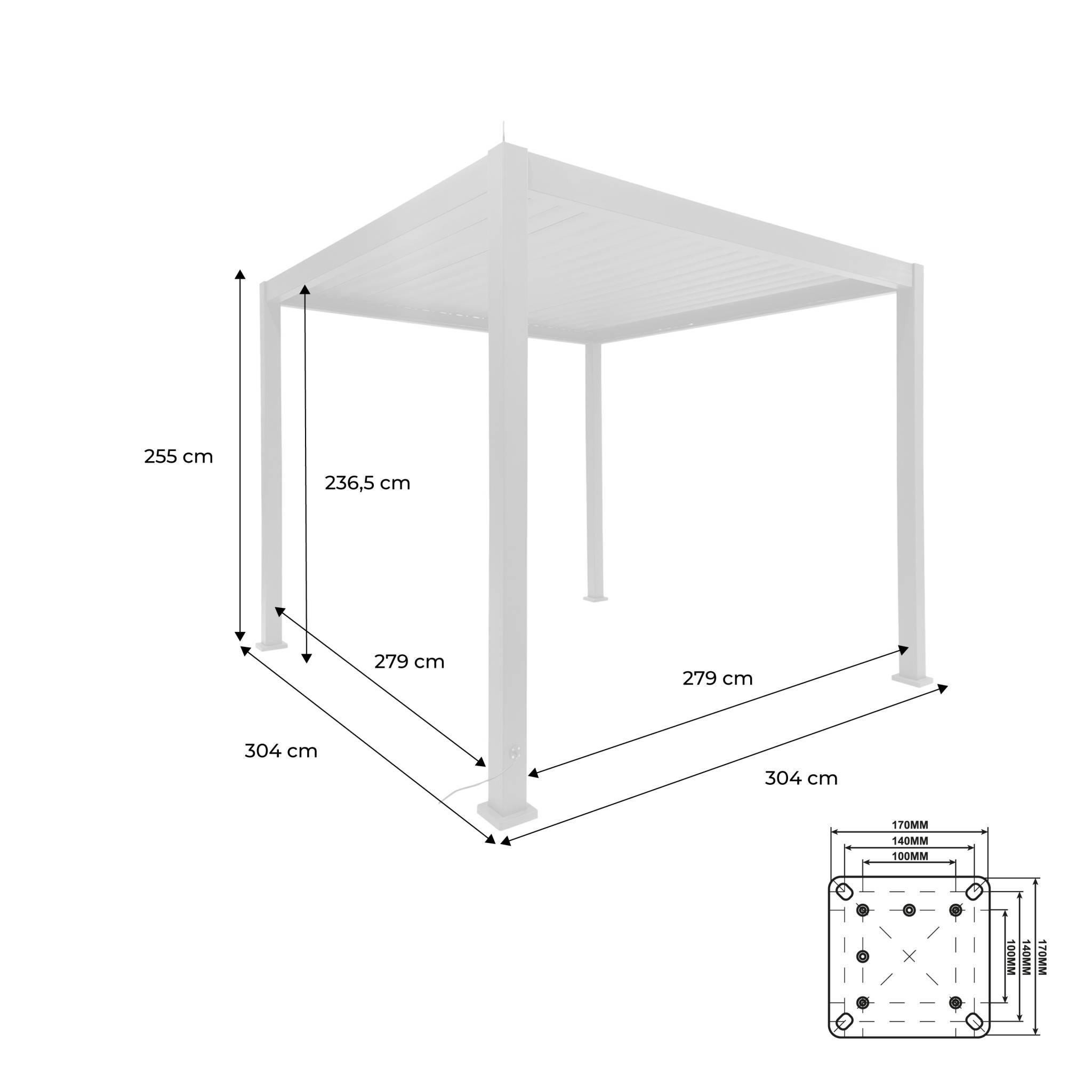 Pergola Bioclimatique électrique 3x3m blanc. aluminium. à lames orientables avec éclairage LED  | sweeek - Image 7