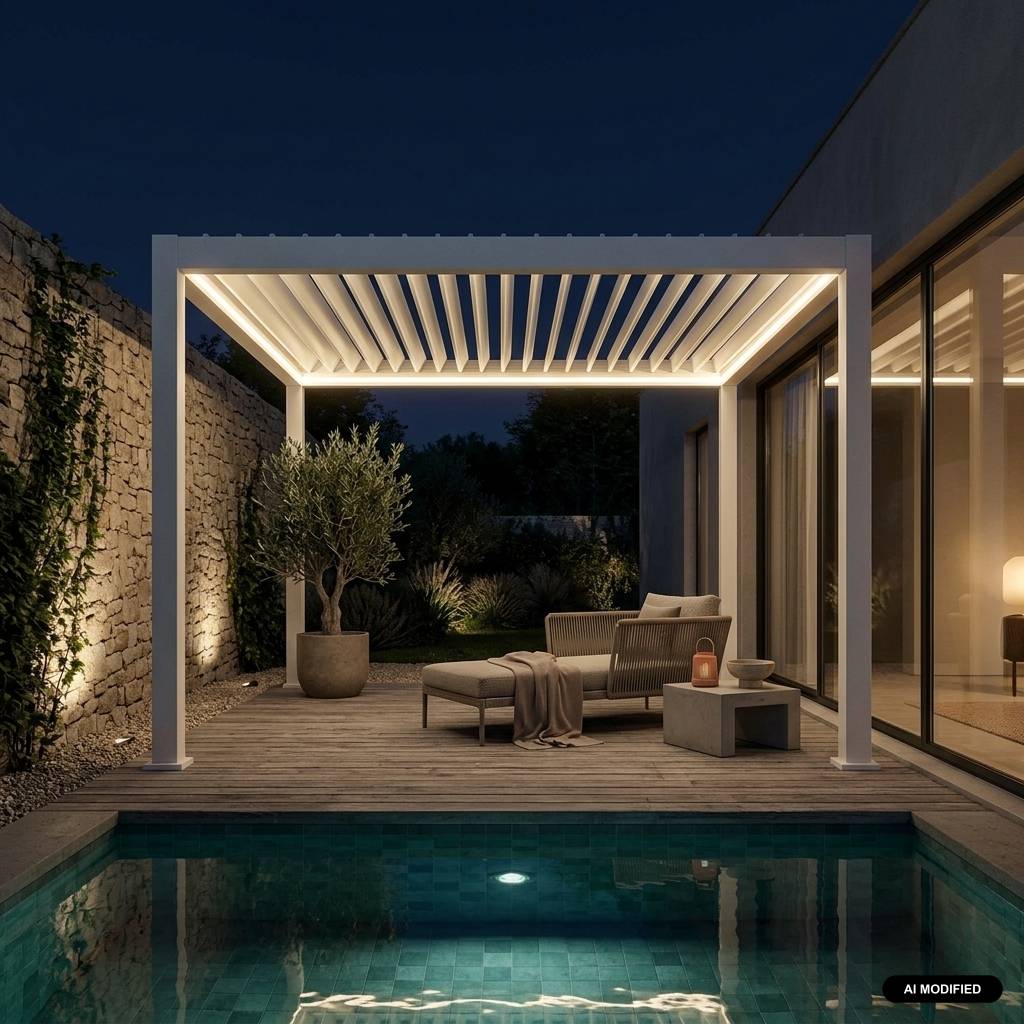 sweeek - Pergola Bioclimatique électrique 3x3m blanc. aluminium. à lames orientables avec éclairage LED | sweeek - Image 1