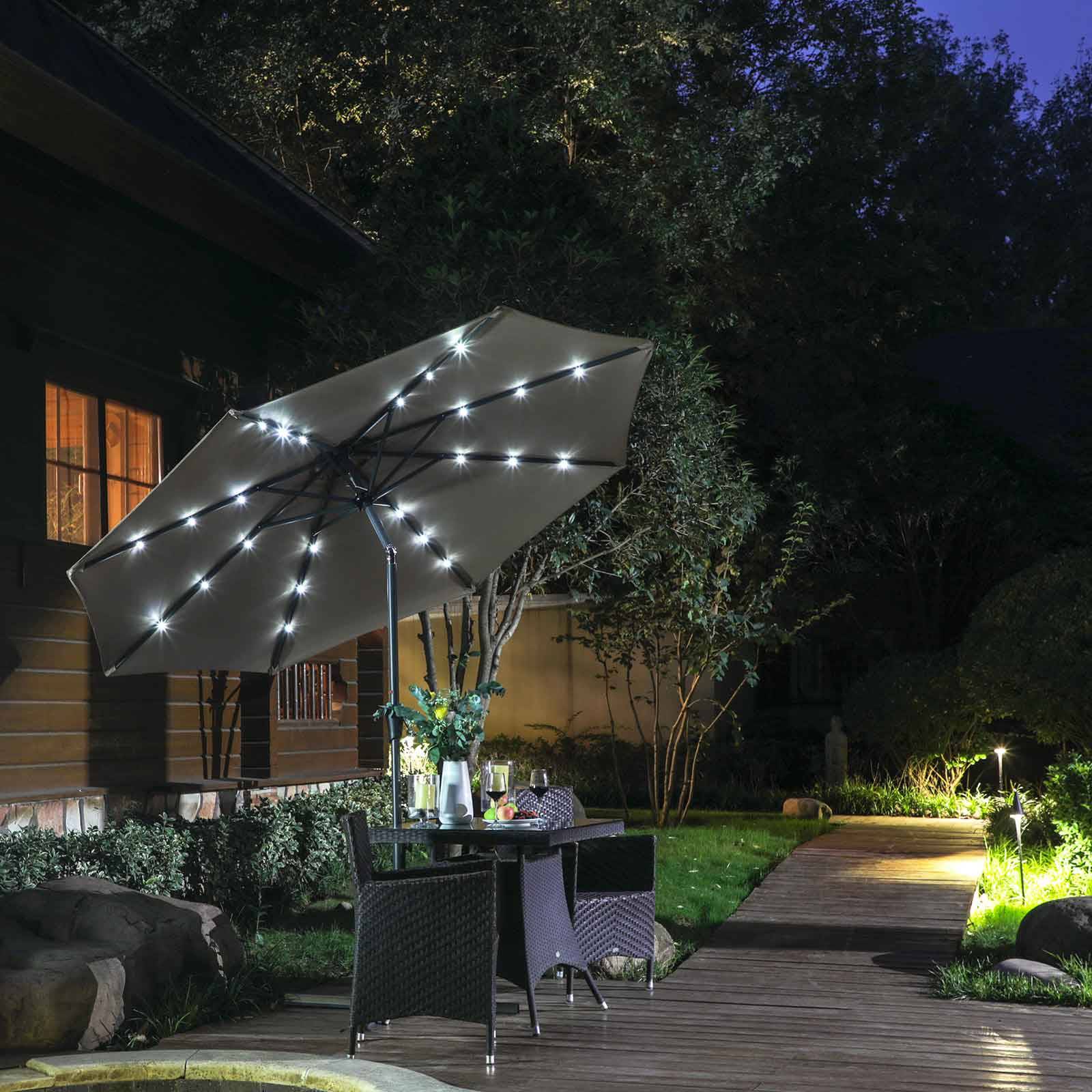 Helloshop26 - Parasol de jardin avec ampoules led à énergie solaire ombrelle de terrasse diamètre 3 m protection salaire upf50+ inclinaison réglable avec manivelle - Imagen 2