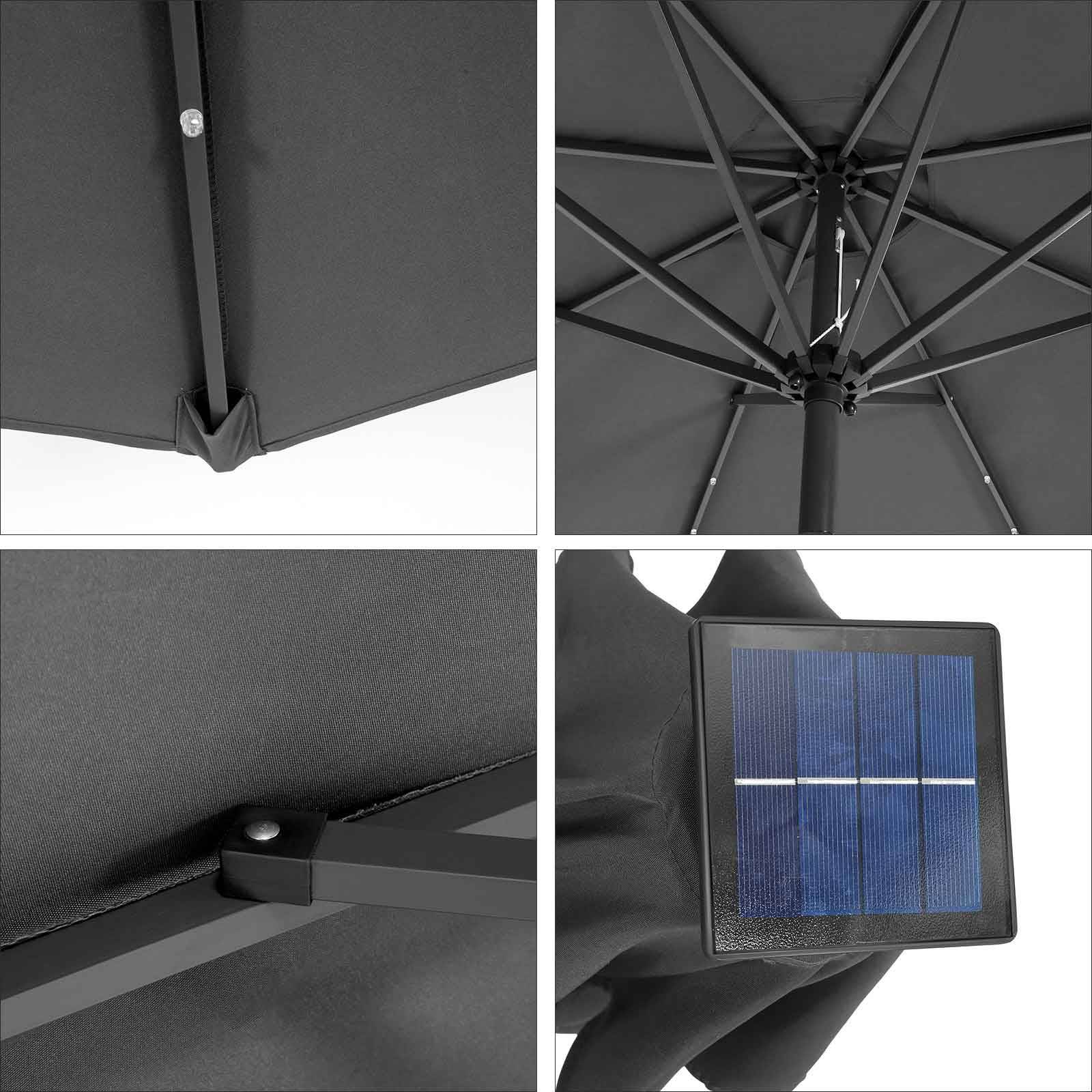 Helloshop26 - Parasol de jardin avec ampoules led à énergie solaire ombrelle de terrasse diamètre 3 m protection salaire upf50+ inclinaison réglable avec manivelle - Imagen 4