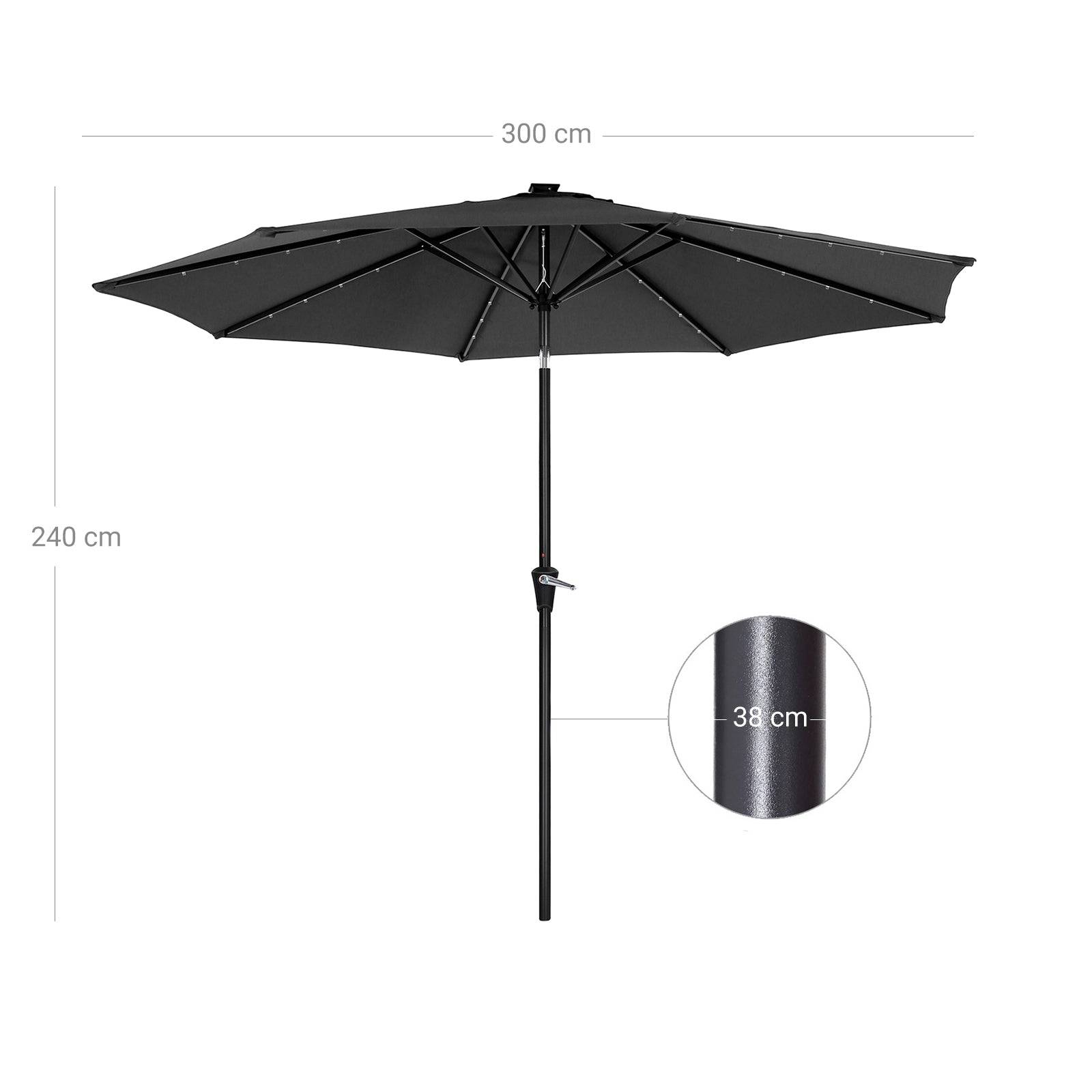 Helloshop26 - Parasol de jardin avec ampoules led à énergie solaire ombrelle de terrasse diamètre 3 m protection salaire upf50+ inclinaison réglable avec manivelle - Imagen 5
