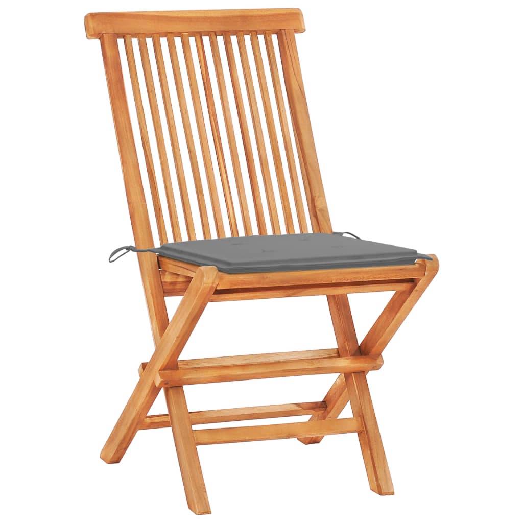 Ensemble de bistro jardin meuble extérieur terrasse 3 pièces avec coussins gris bois de teck massif - Image 4