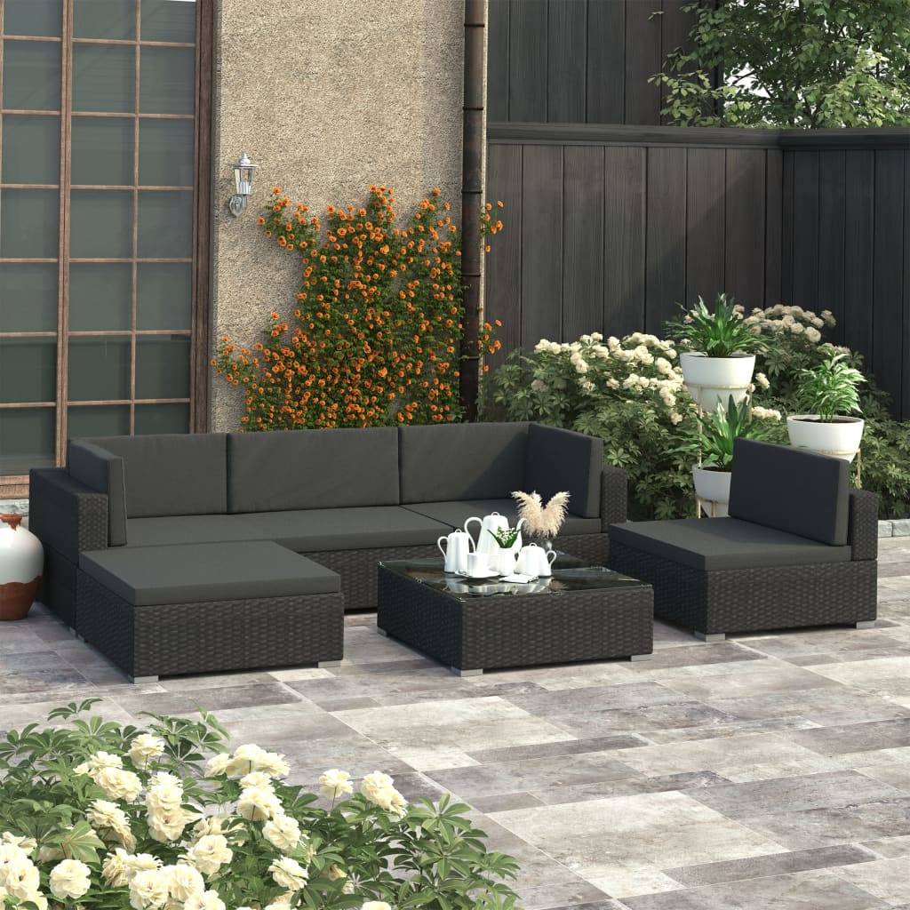 Vidaxl - Salon de jardin 6 pcs avec coussins Résine tressée Noir vidaXL 47258 - Imagen 1