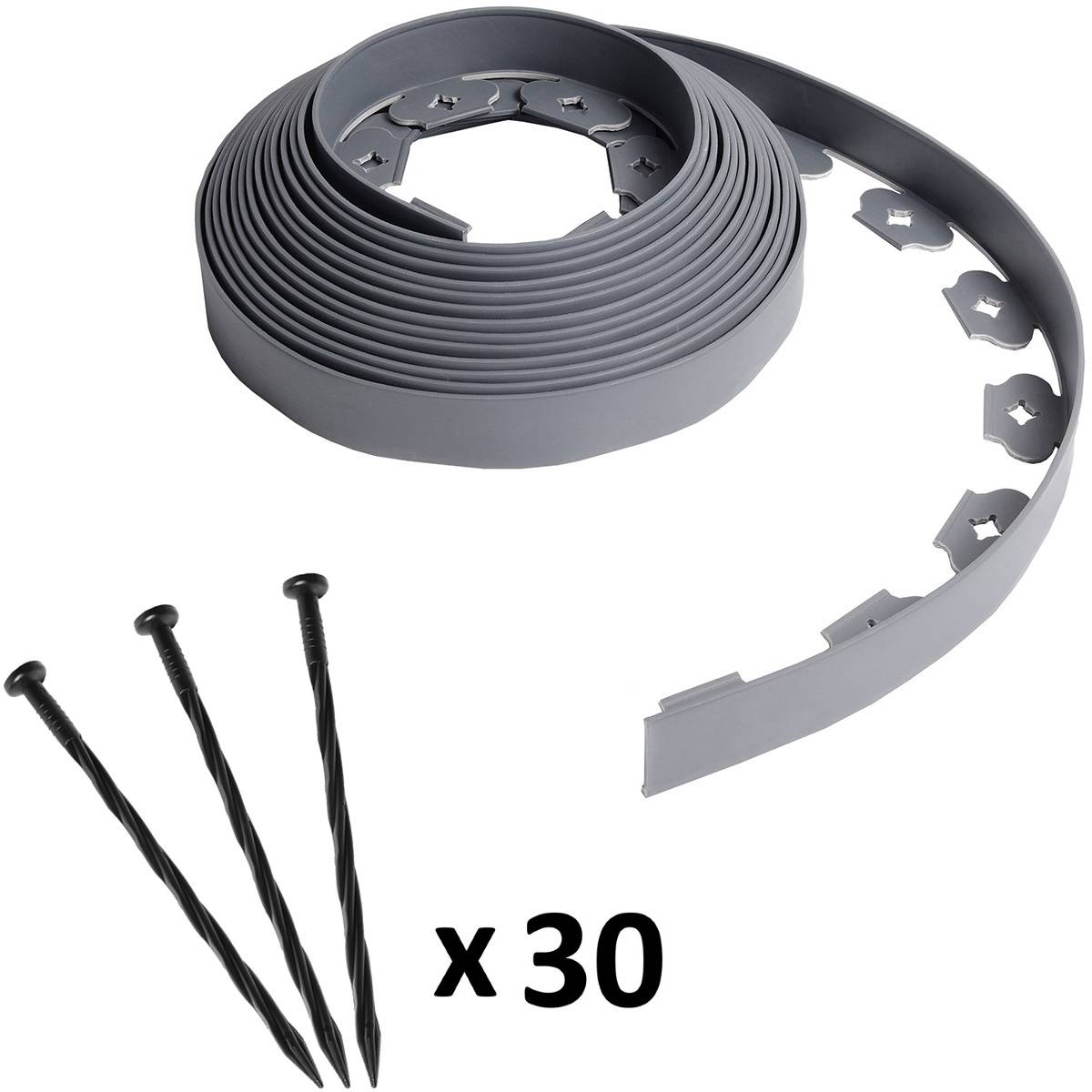 Gt Market - Bordure de jardin flexible grise - 4 cm x 10 mètres avec 30 piquets d'ancrage - GT MARKET - Imagen 1