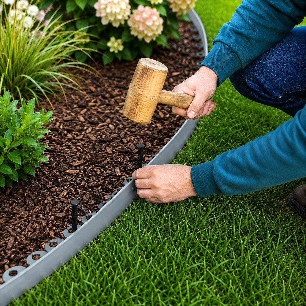 Gt Market - Bordure de jardin flexible grise - 4 cm x 10 mètres avec 30 piquets d'ancrage - GT MARKET - Imagen 2