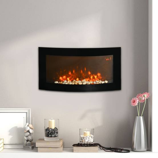 Cheminée électrique murale 1000W/2000W température réglable, effet de flammes et télécommande 89,2x13,5x48 cm noir - Image 3