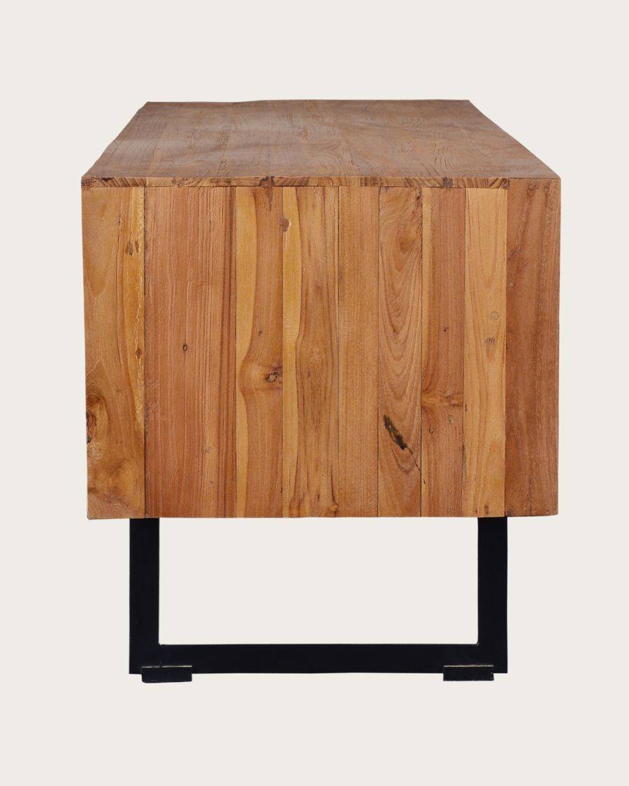 Kappa - Meuble  industriel en teck recyclé avec motif chevron et métal 160 cm - UNIQKA - Imagen 6