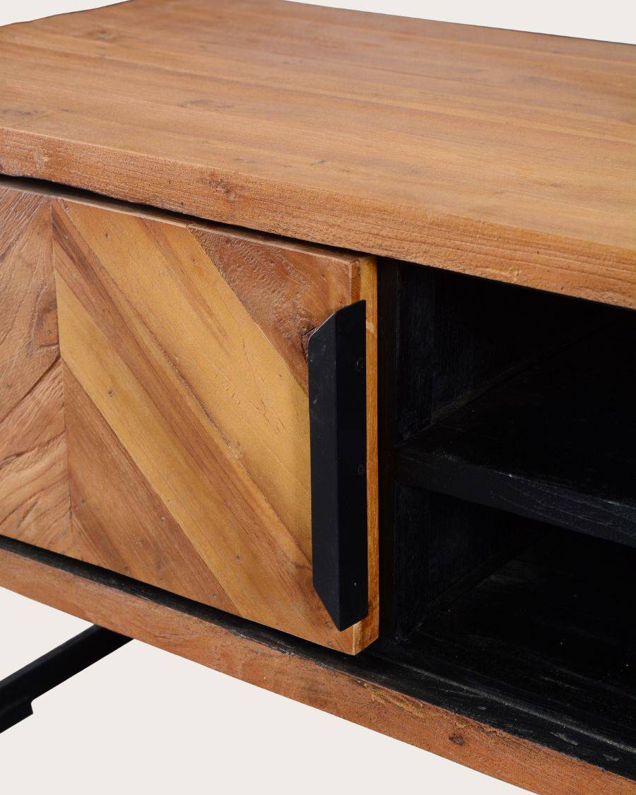 Kappa - Meuble  industriel en teck recyclé avec motif chevron et métal 160 cm - UNIQKA - Imagen 8