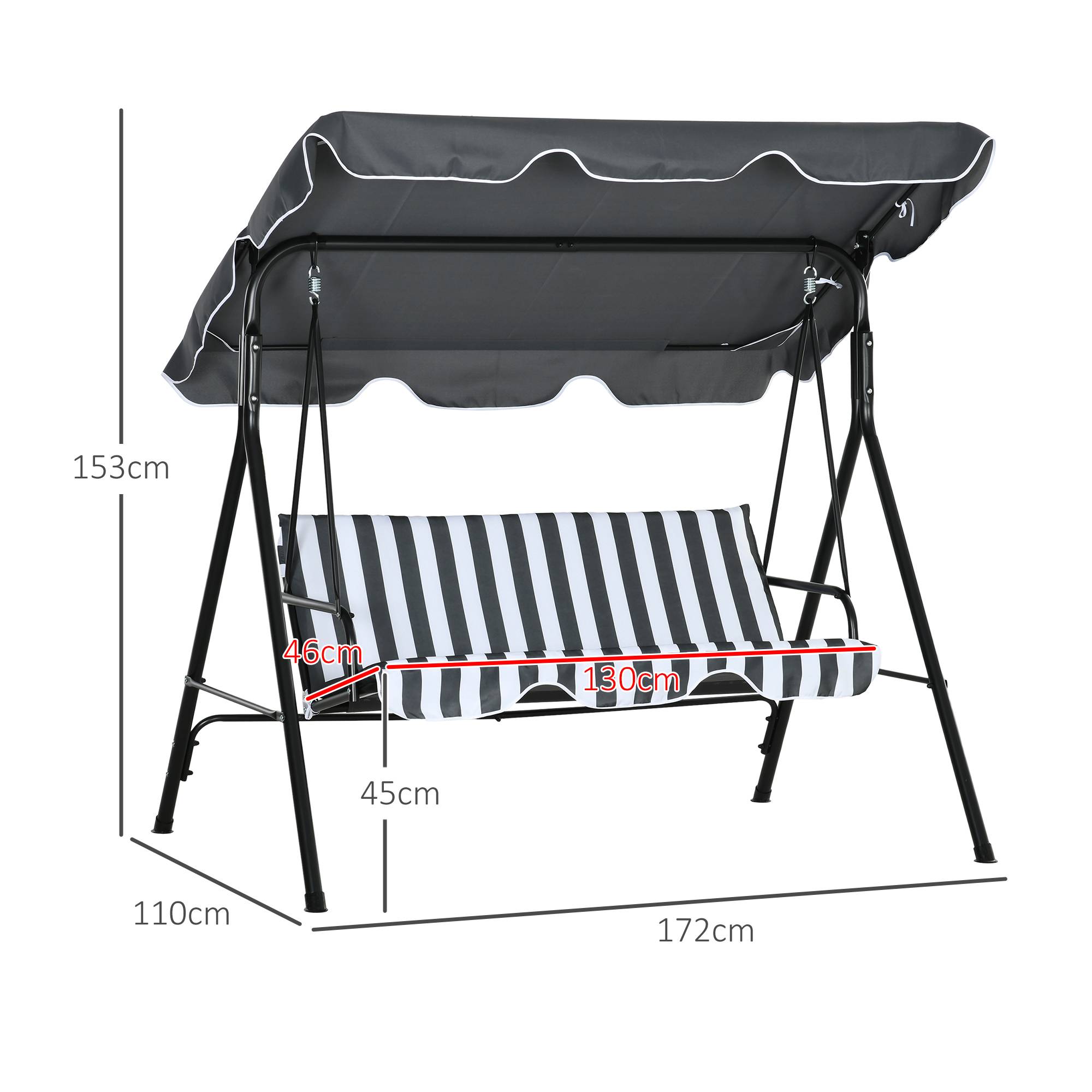Balancelle de jardin 3 places acier terrasse toit inclinable 172cm gris - ComfortXL Outdoor Living - Image 5