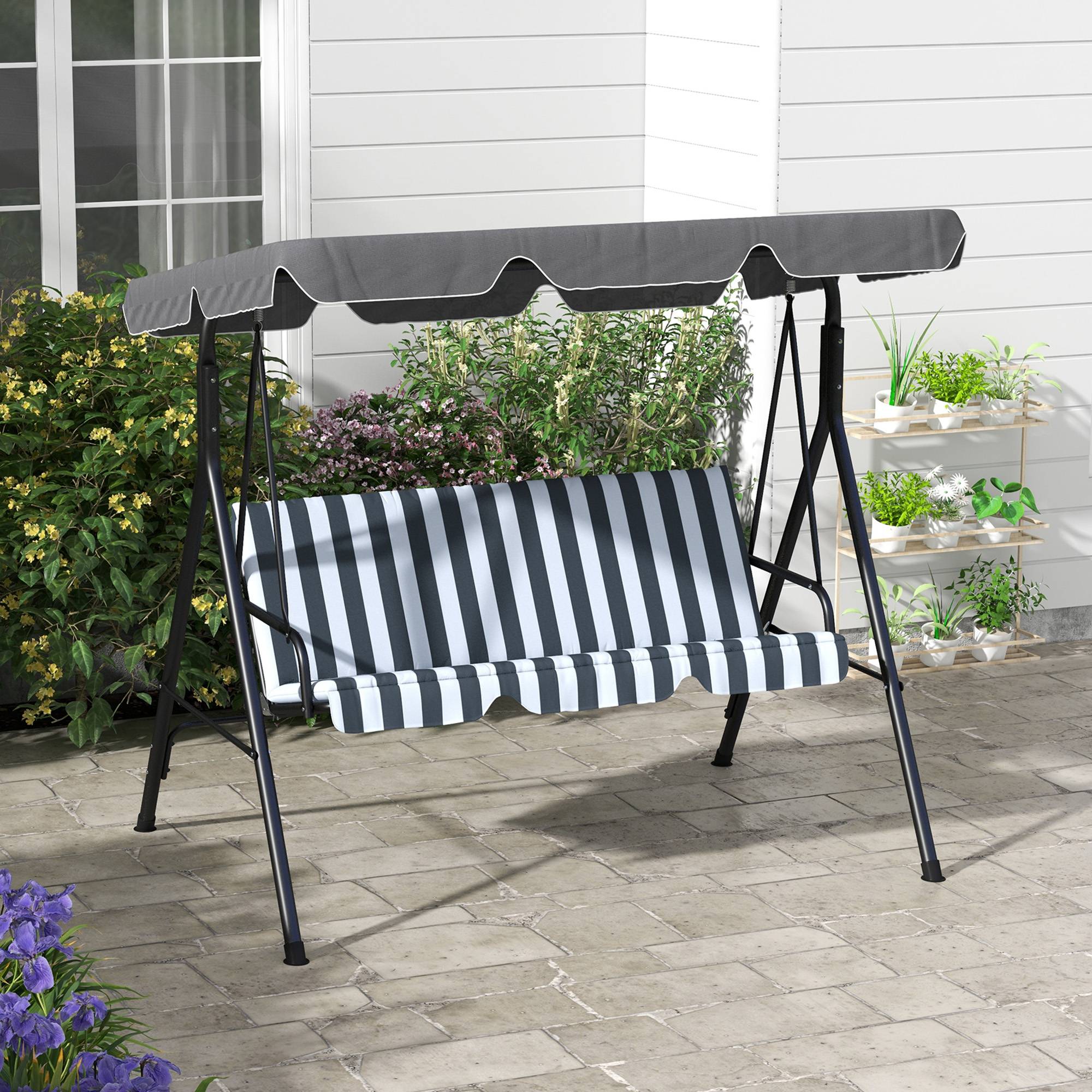 Balancelle de jardin 3 places acier terrasse toit inclinable 172cm gris - ComfortXL Outdoor Living - Image 3
