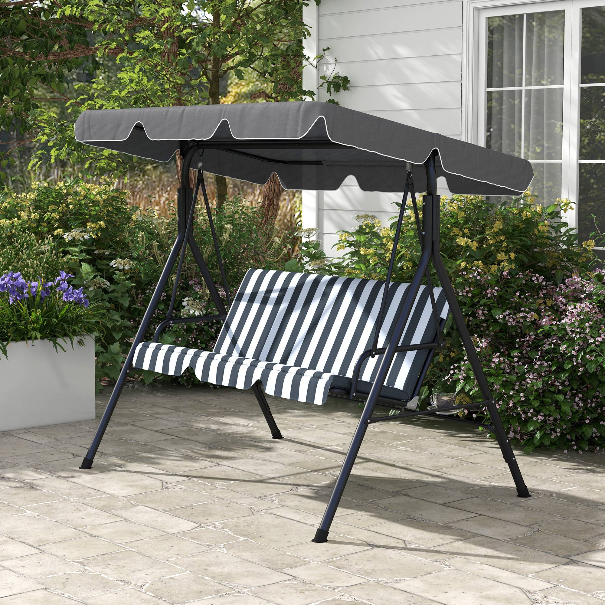 Balancelle de jardin 3 places acier terrasse toit inclinable 172cm gris - ComfortXL Outdoor Living - Image 10