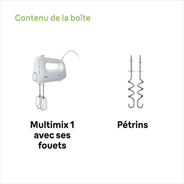 Braun - Batteur Fouet Electrique éléctrique - BRAUN - HM1100WH MultiMix 1 - 450 W - 4 vitesses + turbo - Blanc - Image 4