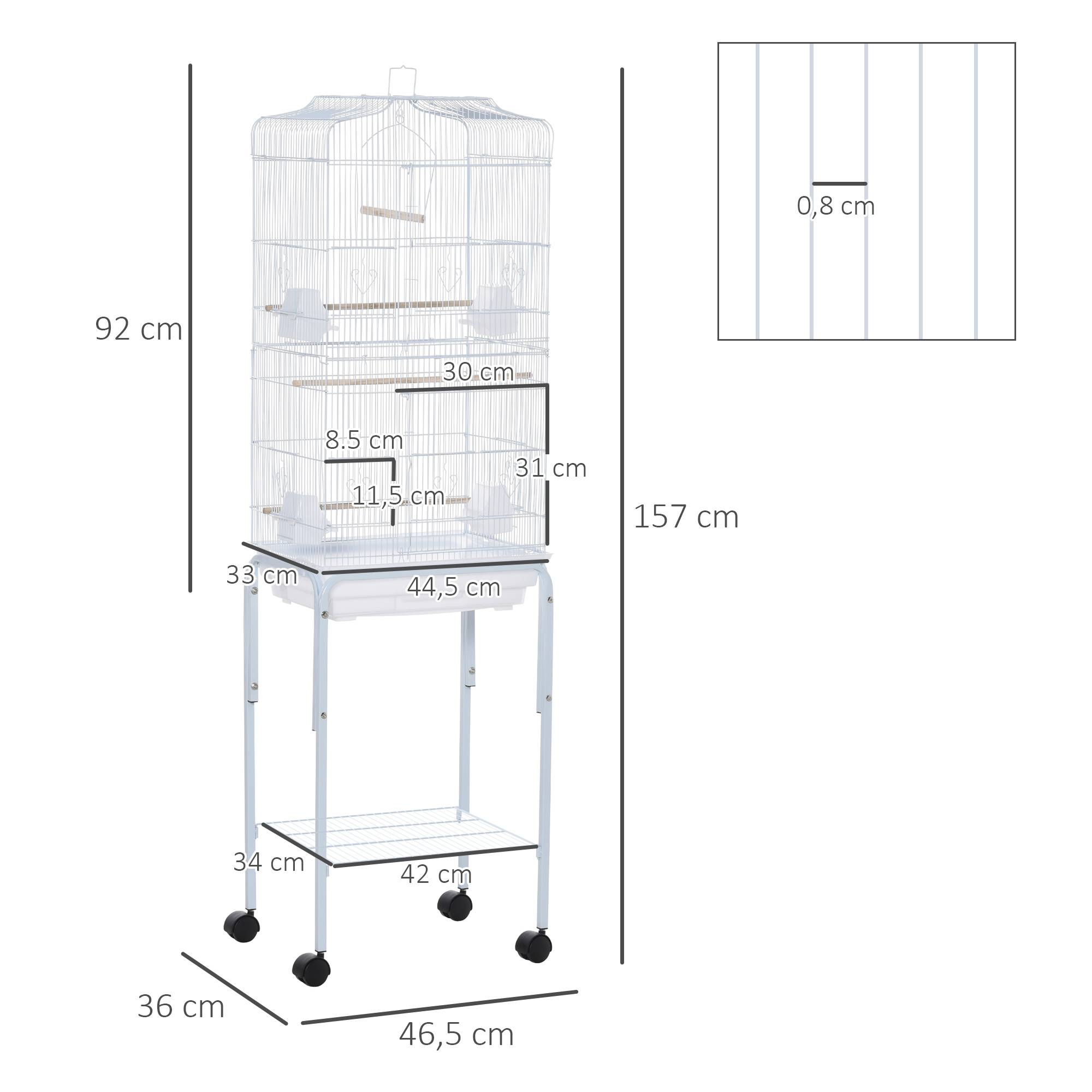 Pawhut - PawHut Cage à oiseaux sur pied volière oiseaux sur roulettes avec toit ouvrant 3 perchoirs étagère inférieure 46,5 x 36 x 157 cm - Image 3