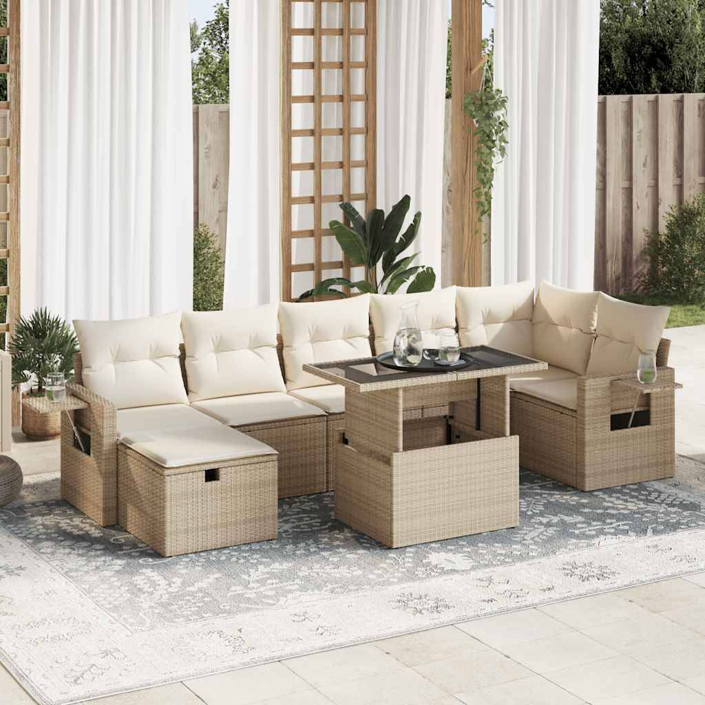 Salon de jardin 8 places résine tressée avec table d'appoint et rangements Beige – ComfortXL Outdoor Living