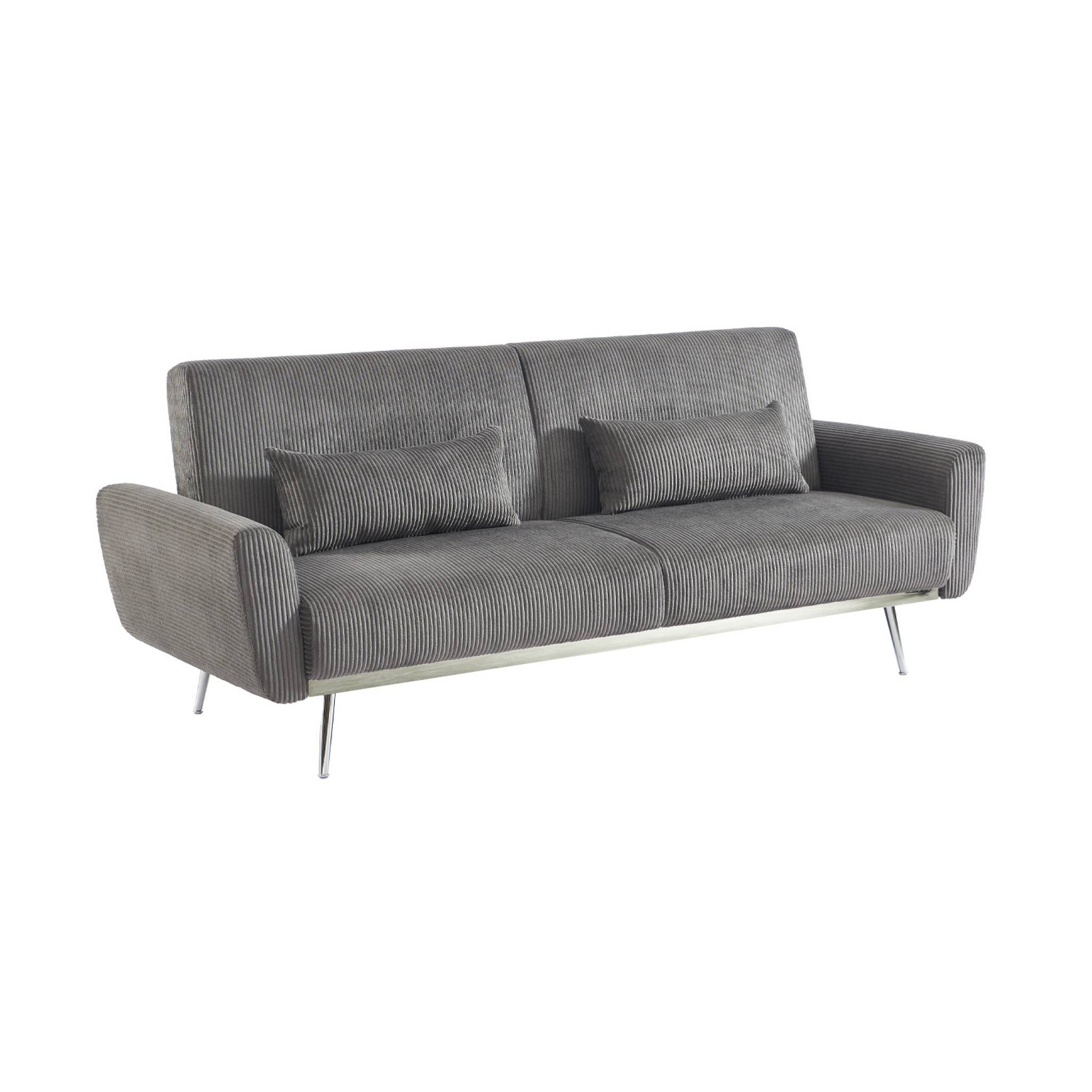 Canapé convertible design en velours côtelé gris foncé - Oskar - 3 places scandinave droit avec pieds métal chromé | sweeek - Image 2