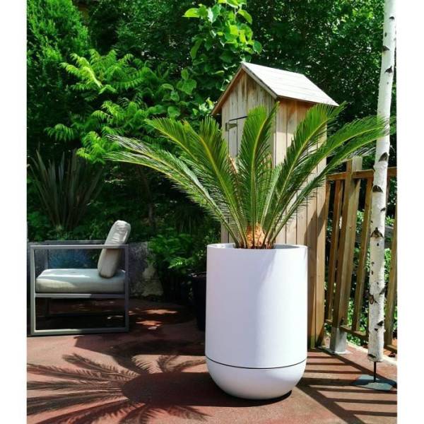 Riviera - Bac A Fleurs Rond Riviera Granit Tulipe - Plastique - Diametre 40 Cm - Blanc - Image 3