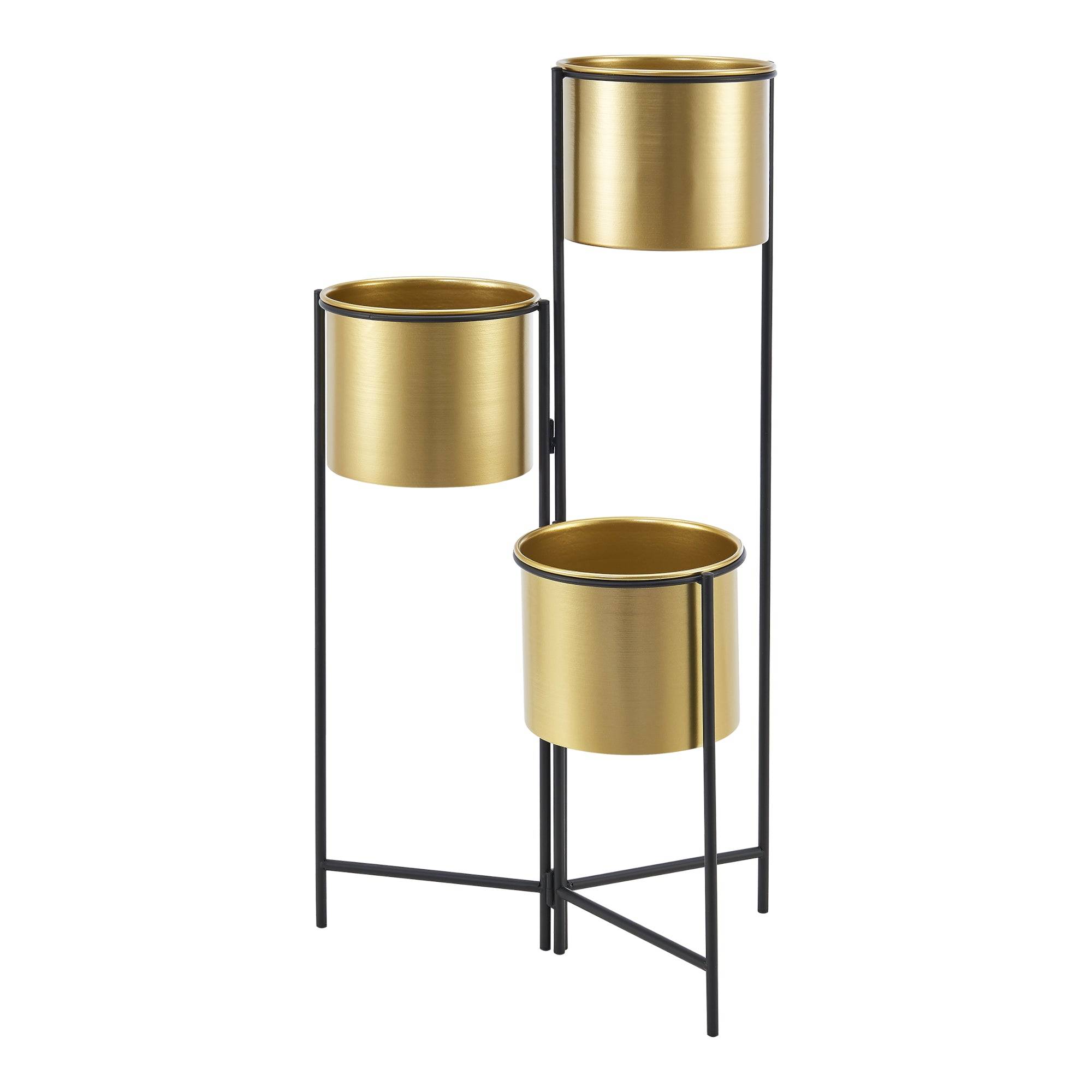 Helloshop26 - Support de plante (à 3 cache-pots) haasdonk laiton noir - Imagen 1