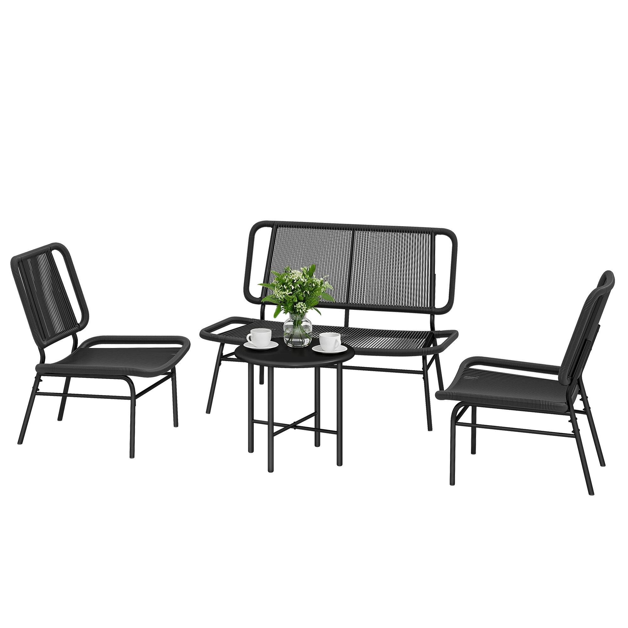 Sans Marque - Ensemble mobilier jardin rotin 4 pièces canapé extérieur table basse métal noir - Image 2
