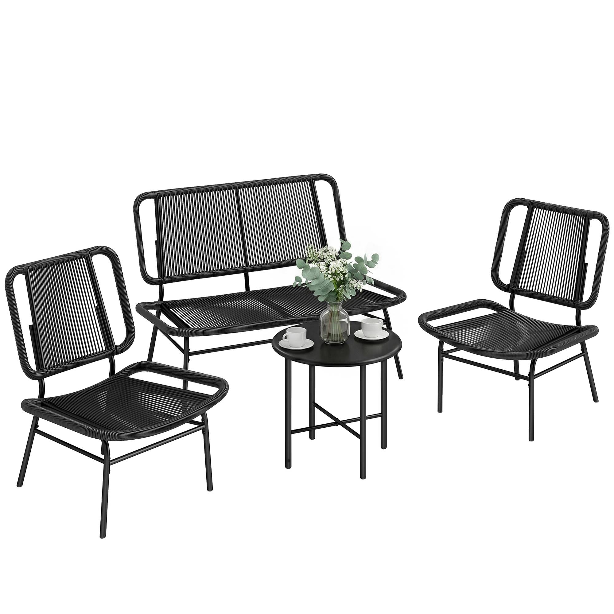 Sans Marque - Ensemble mobilier jardin rotin 4 pièces canapé extérieur table basse métal noir - Image 1