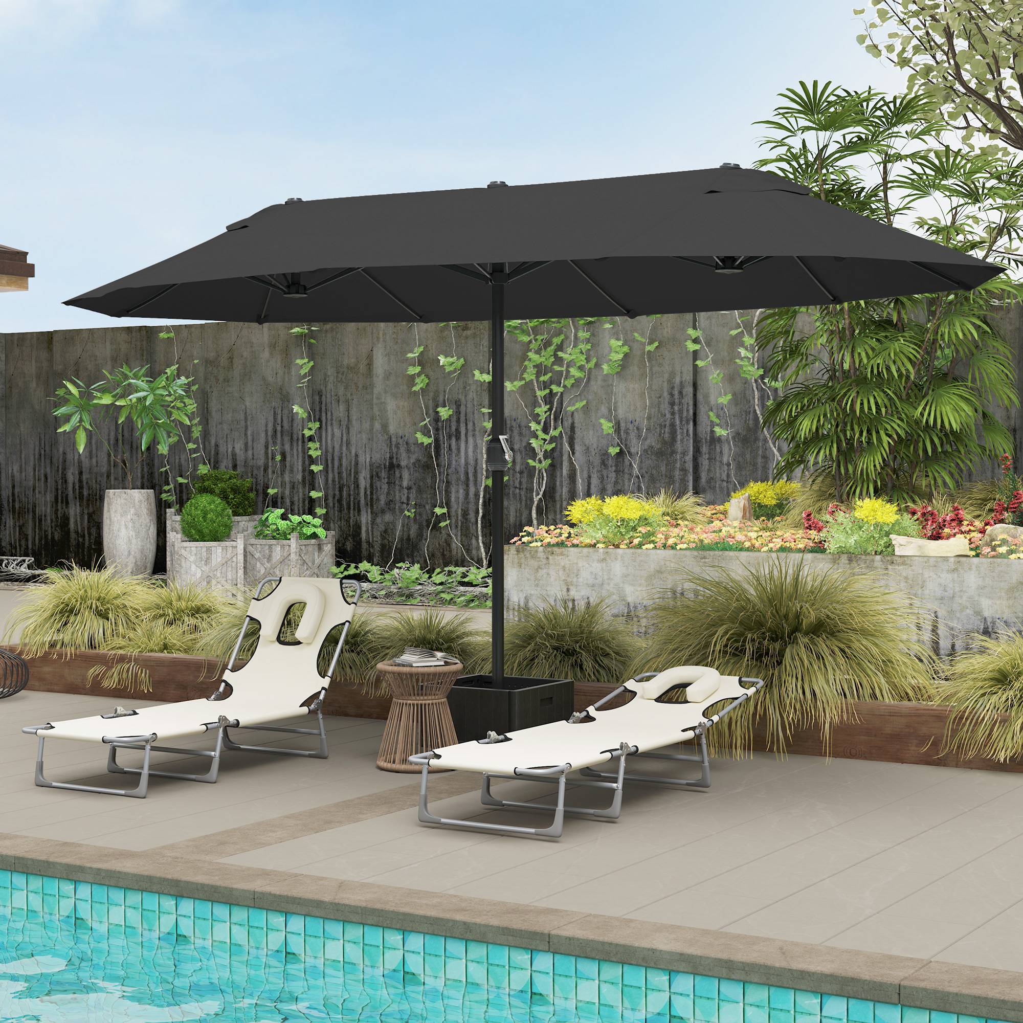 Transat jardin pliable inclinable, trou de lecture, appui-tête, 5 niveaux, plage,182x56x28 cm, beige - Image 10