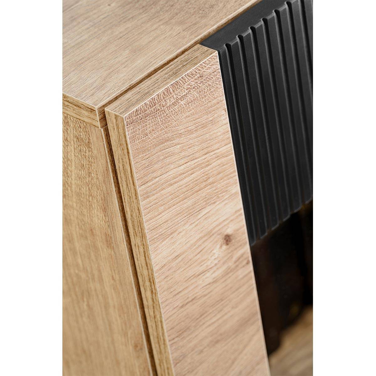 Meuble de Rangement Haut Rainuré "Aron" 192cm Naturel & Noir - Image 5