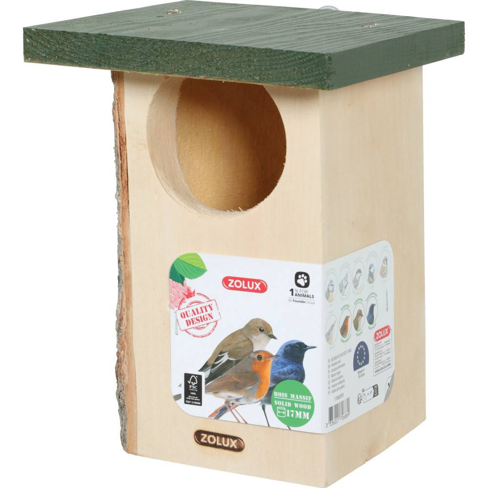 Zolux - Nichoir en bois massif entrée ø 8 cm environ pour oiseaux rouge gorge - Image 2