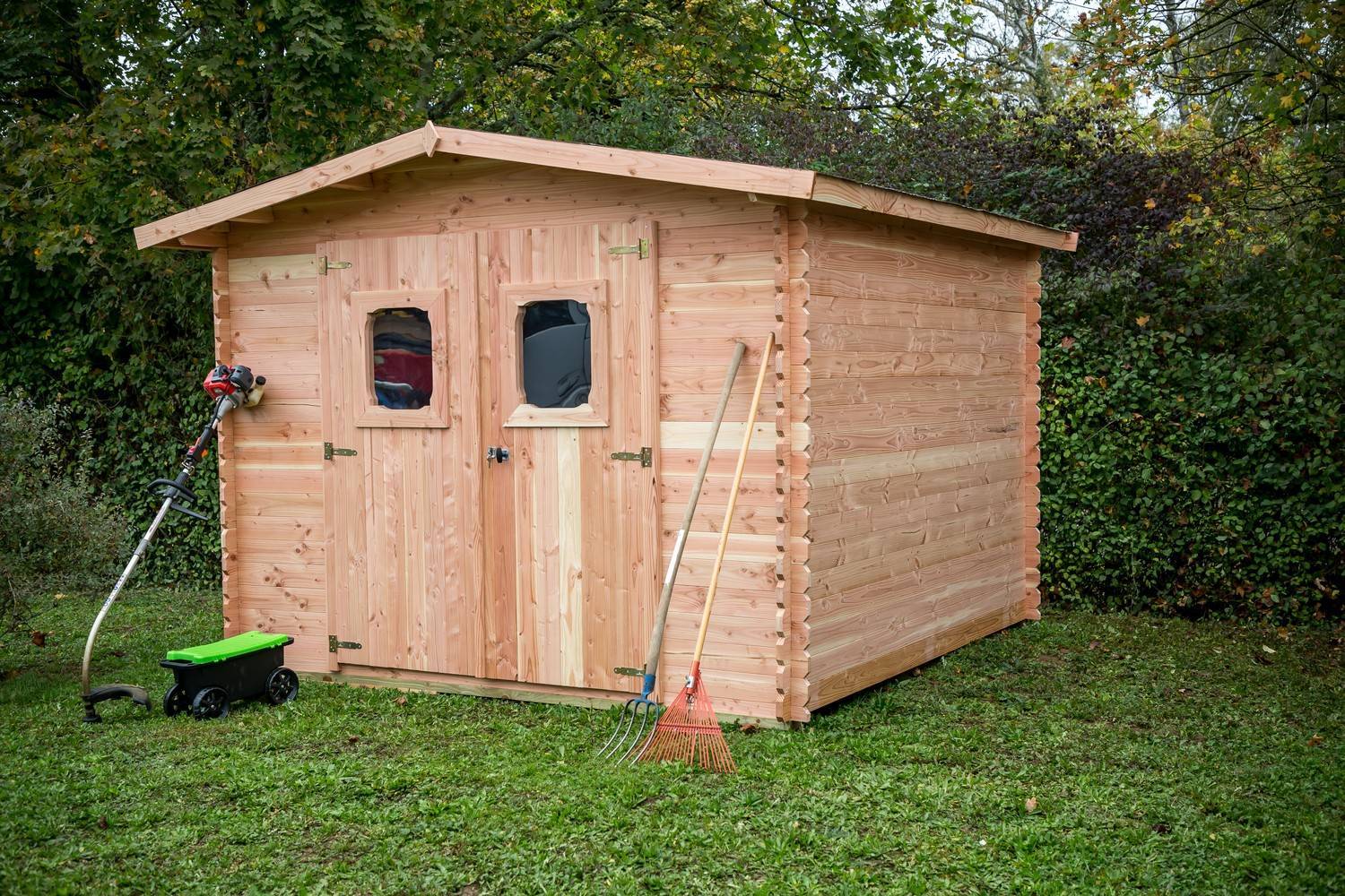 Habrita - Abri DOMMAR madriers Douglas 28 mm - 10,89 m² - sans plancher - toit double pente Habrita - Image 1