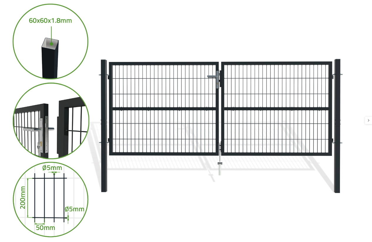 Portail battant grillagé 3 m RAZO H.120 cm Gris - Image 5