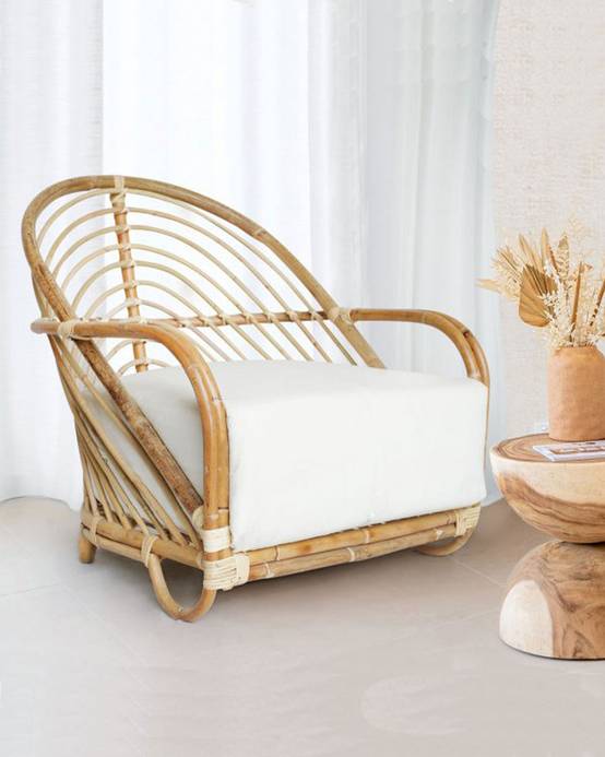 Gaia - Fauteuil en rotin tressé et coussin Blanc - UNIQKA - Imagen 2