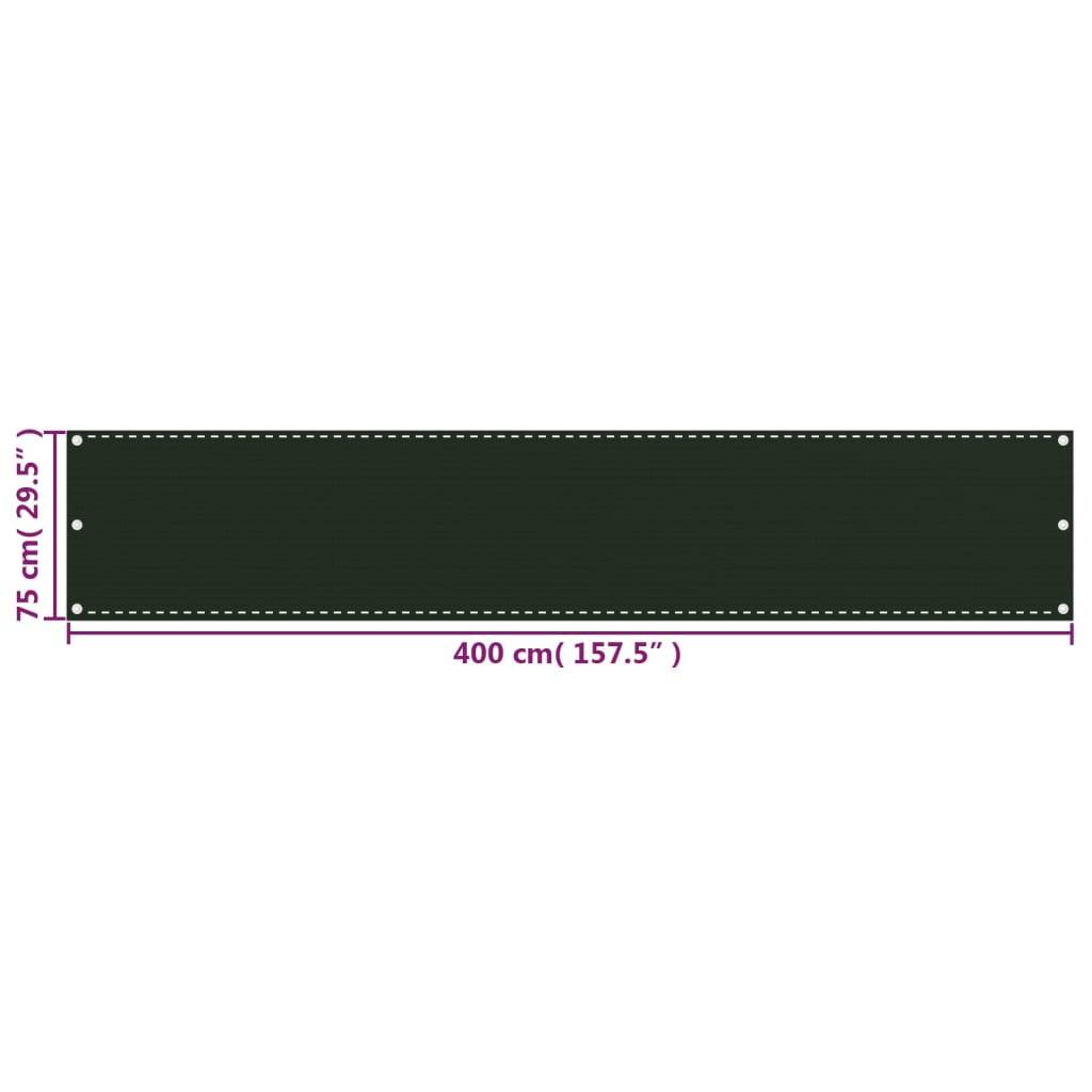 Helloshop26 - Écran de balcon brise pare vue protection confidentialité 75 x 400 cm PEHD vert foncé - Imagen 5