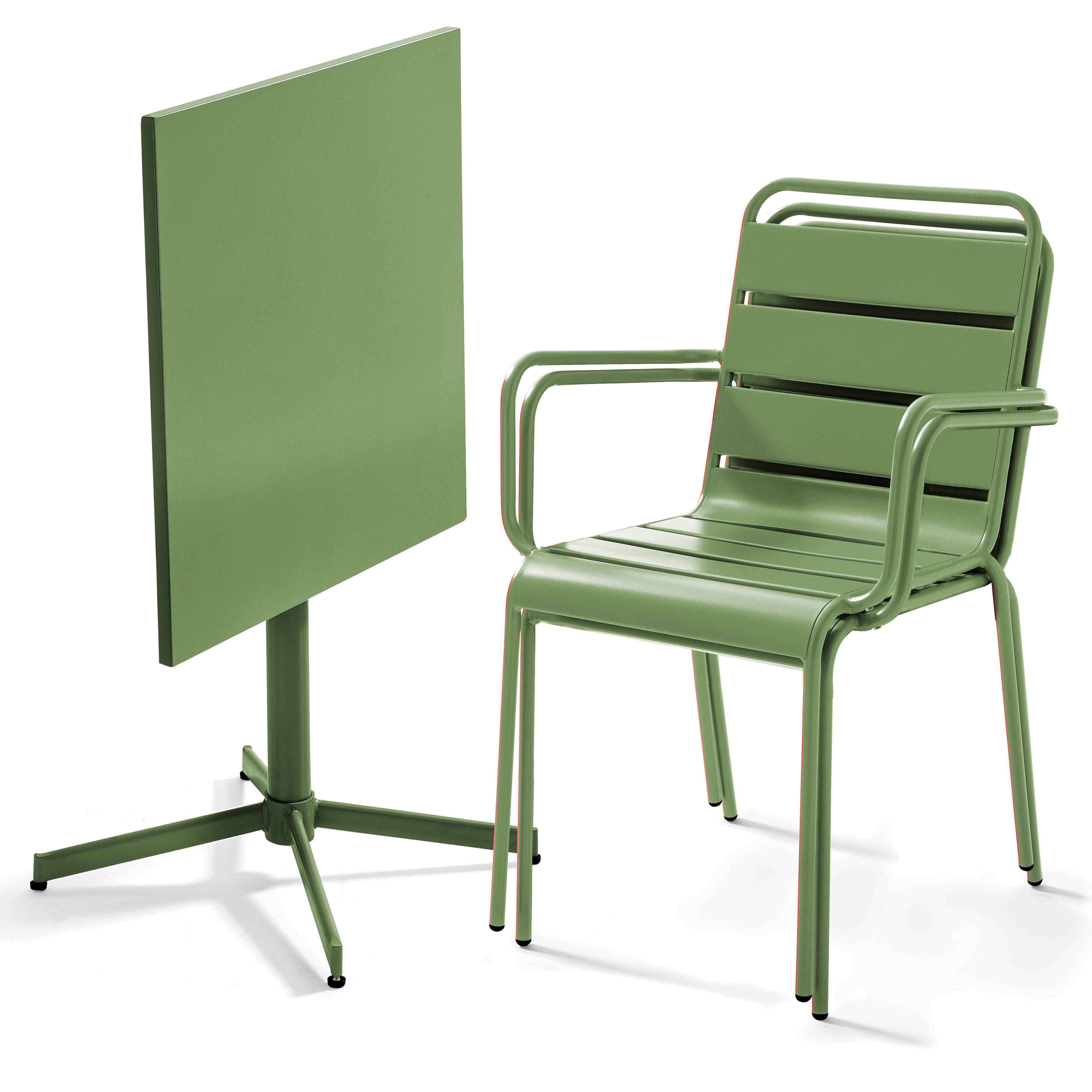 Oviala - Ensemble table de jardin carrée et 2 fauteuils métal vert cactus  Palavas - Oviala - Imagen 2