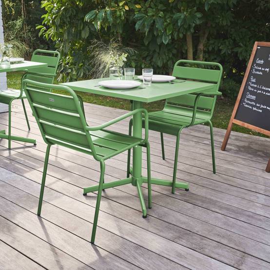 Oviala - Ensemble table de jardin carrée et 2 fauteuils métal vert cactus Palavas - Oviala - Imagen 3