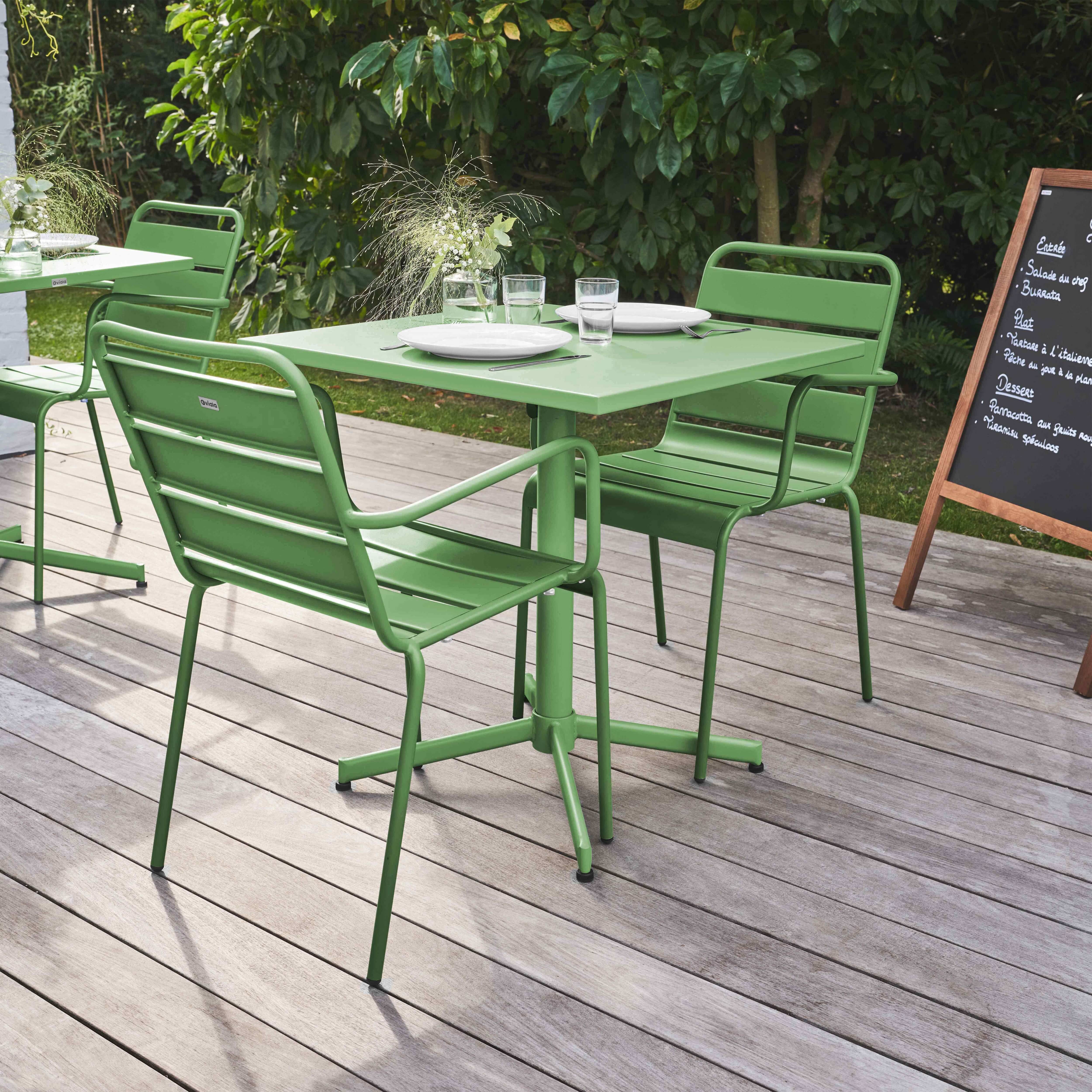 Oviala - Ensemble table de jardin carrée et 2 fauteuils métal vert cactus  Palavas - Oviala - Imagen 3