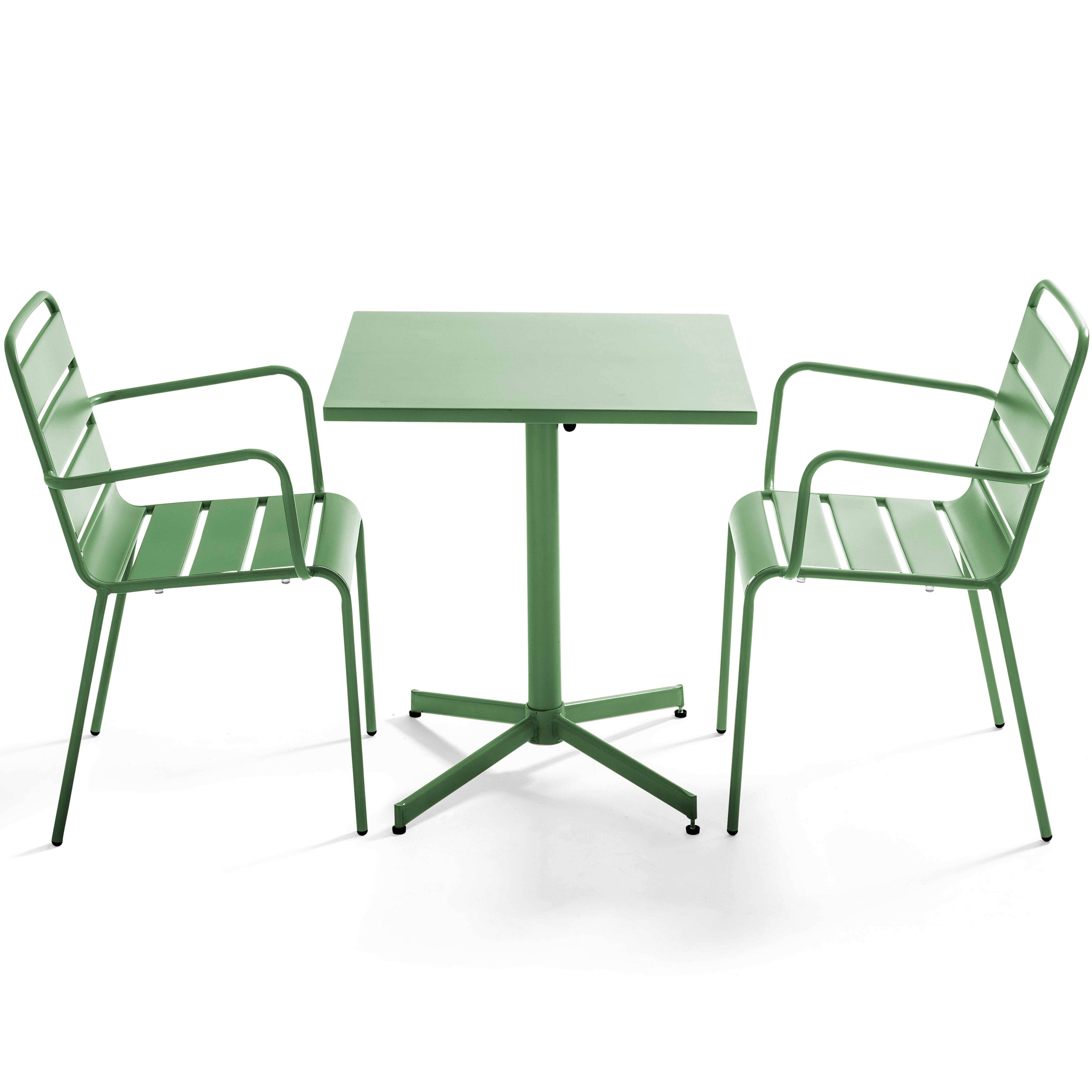 Oviala - Ensemble table de jardin carrée et 2 fauteuils métal vert cactus Palavas - Oviala - Imagen 1