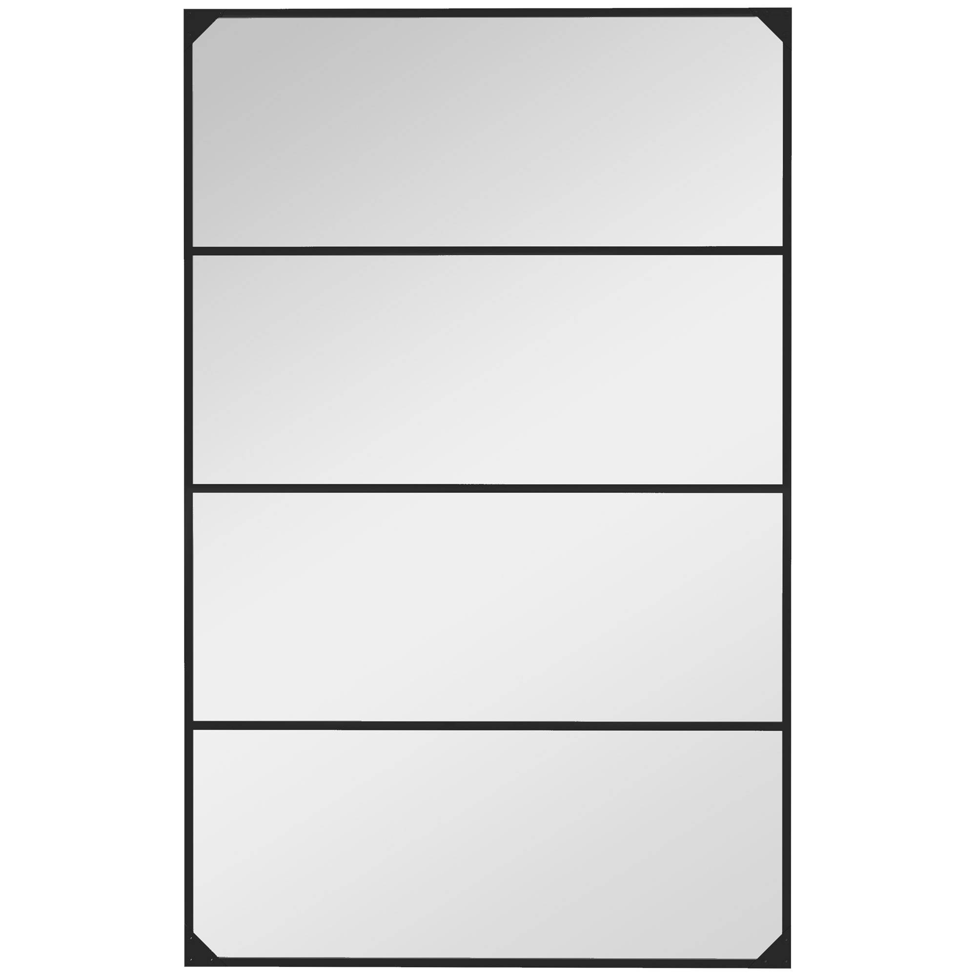 Sans Marque - Miroir mural verrière rectangulaire style industriel horizontal vertical 4 crochets métal noir 109x69 cm - Image 1