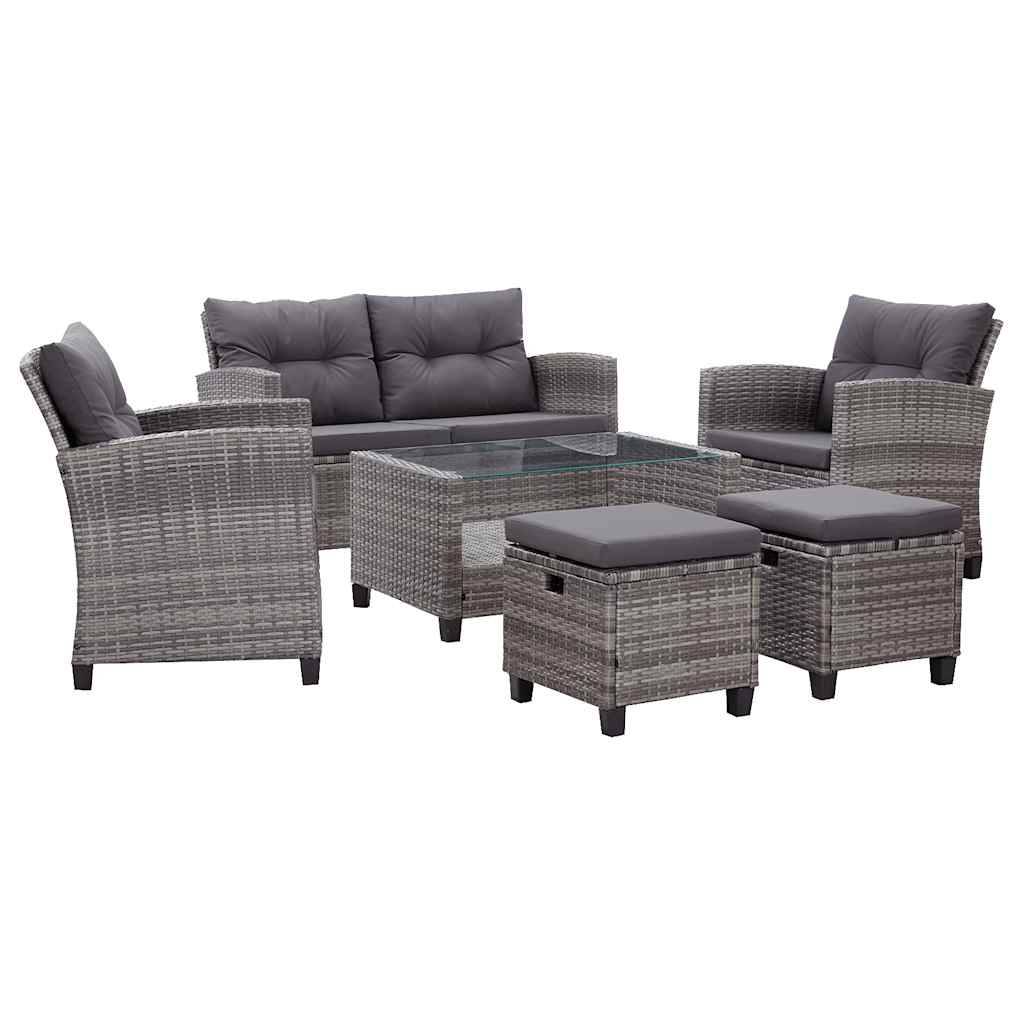 Vidaxl - Salon de jardin 6 pcs avec coussins Résine tressée Gris foncé vidaXL 46150 - Imagen 2