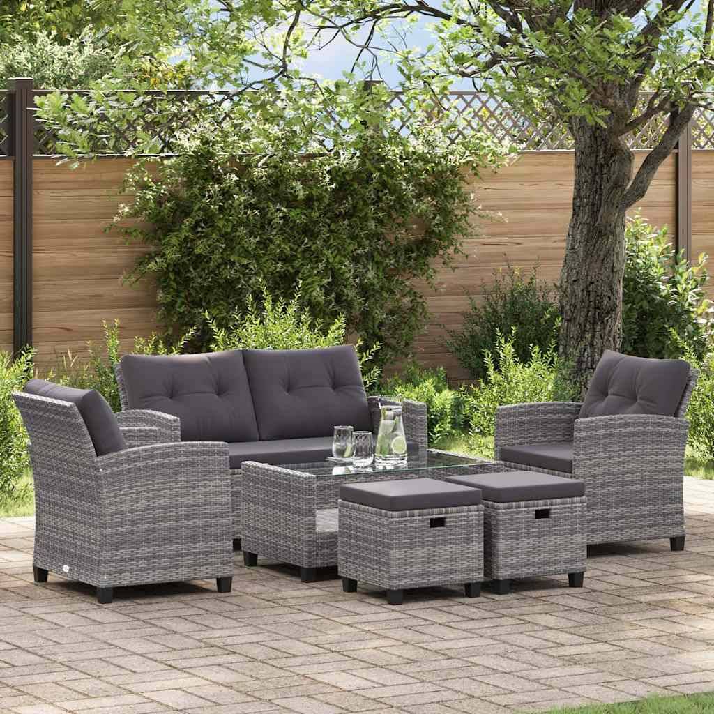 Vidaxl - Salon de jardin 6 pcs avec coussins Résine tressée Gris foncé vidaXL 46150 - Imagen 1