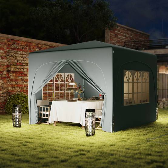 Tonnelle pliante en métal pour festivités abri pop-up avec parois réglable 3x3m Gris clair - ComfortXL Outdoor Living - Image 10