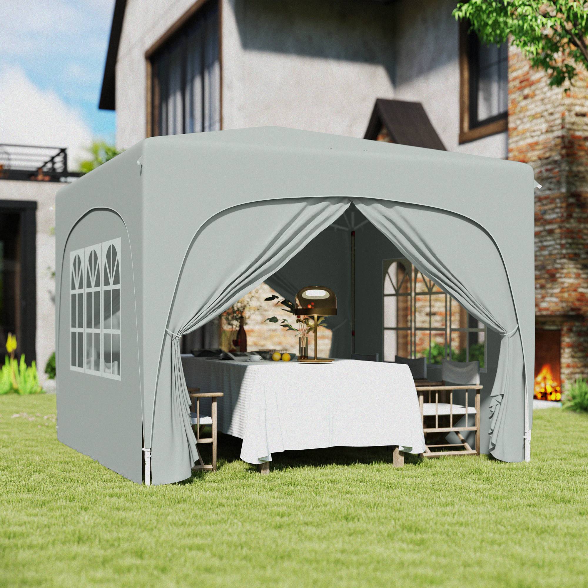 Tonnelle pliante en métal pour festivités abri pop-up avec parois réglable 3x3m Gris clair - ComfortXL Outdoor Living - Image 4